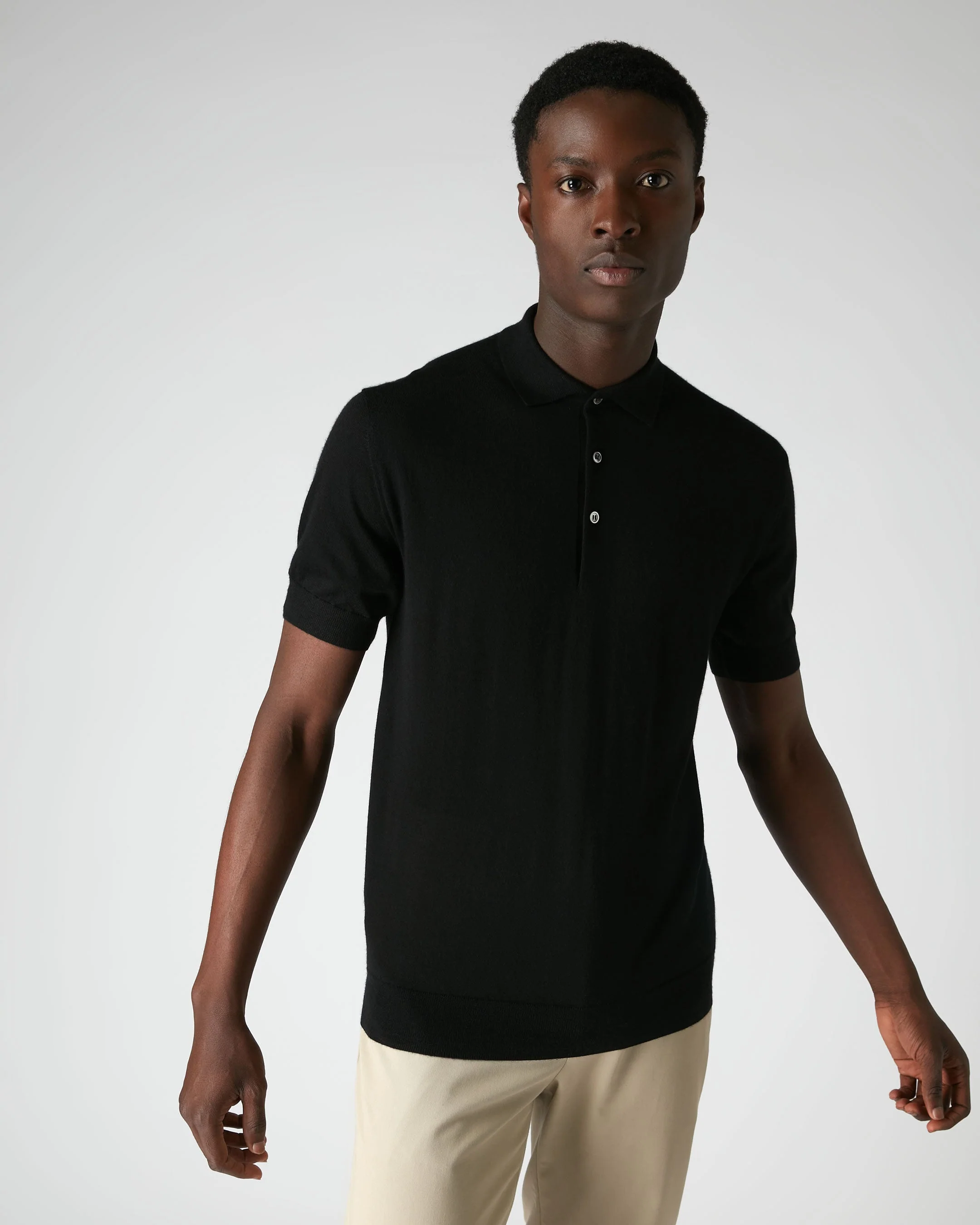 007 Fine Gauge Cashmere Polo T-Shirt Black - Image 7