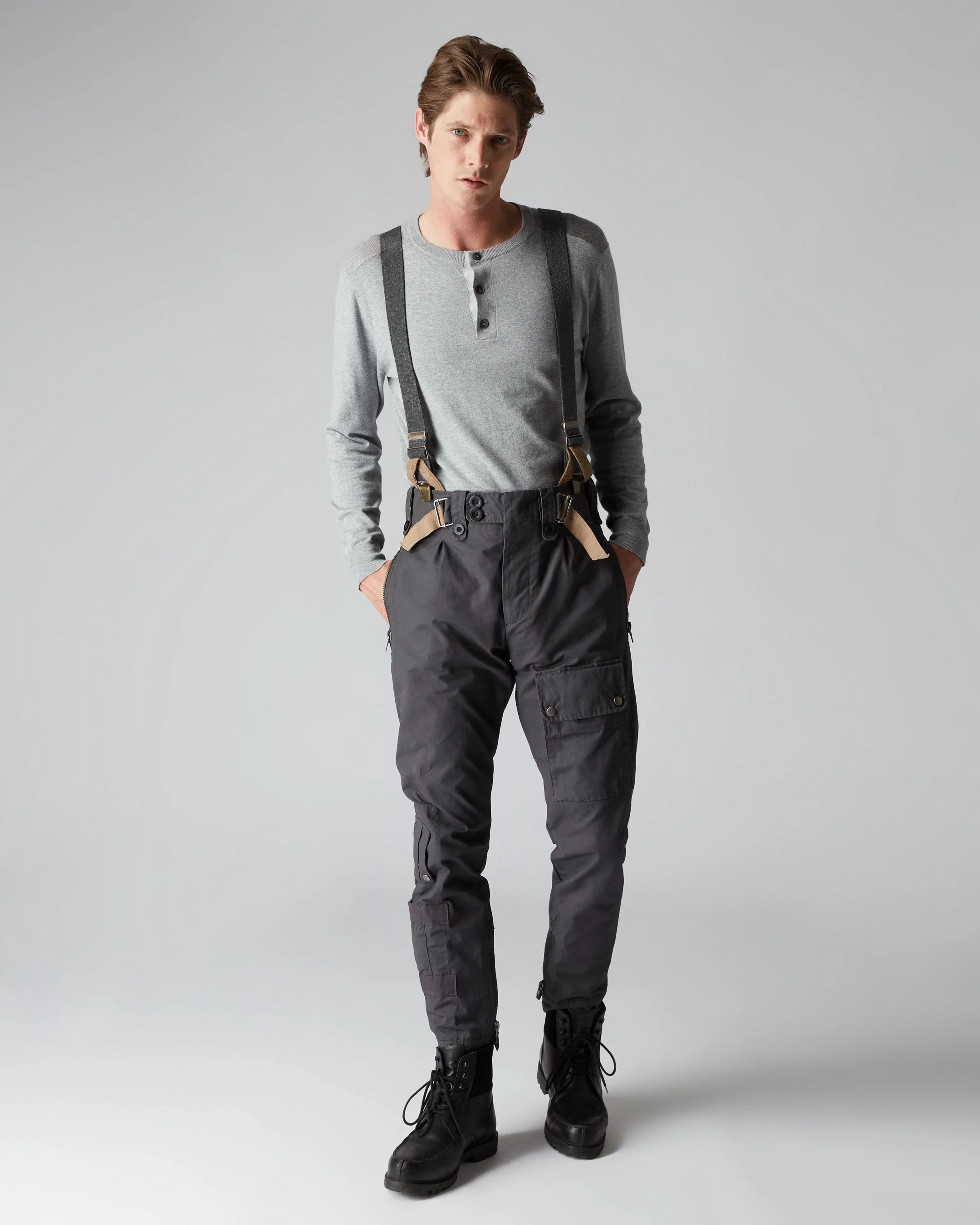 007 Round Neck Cotton Cashmere Henley Light Grey - Image 7