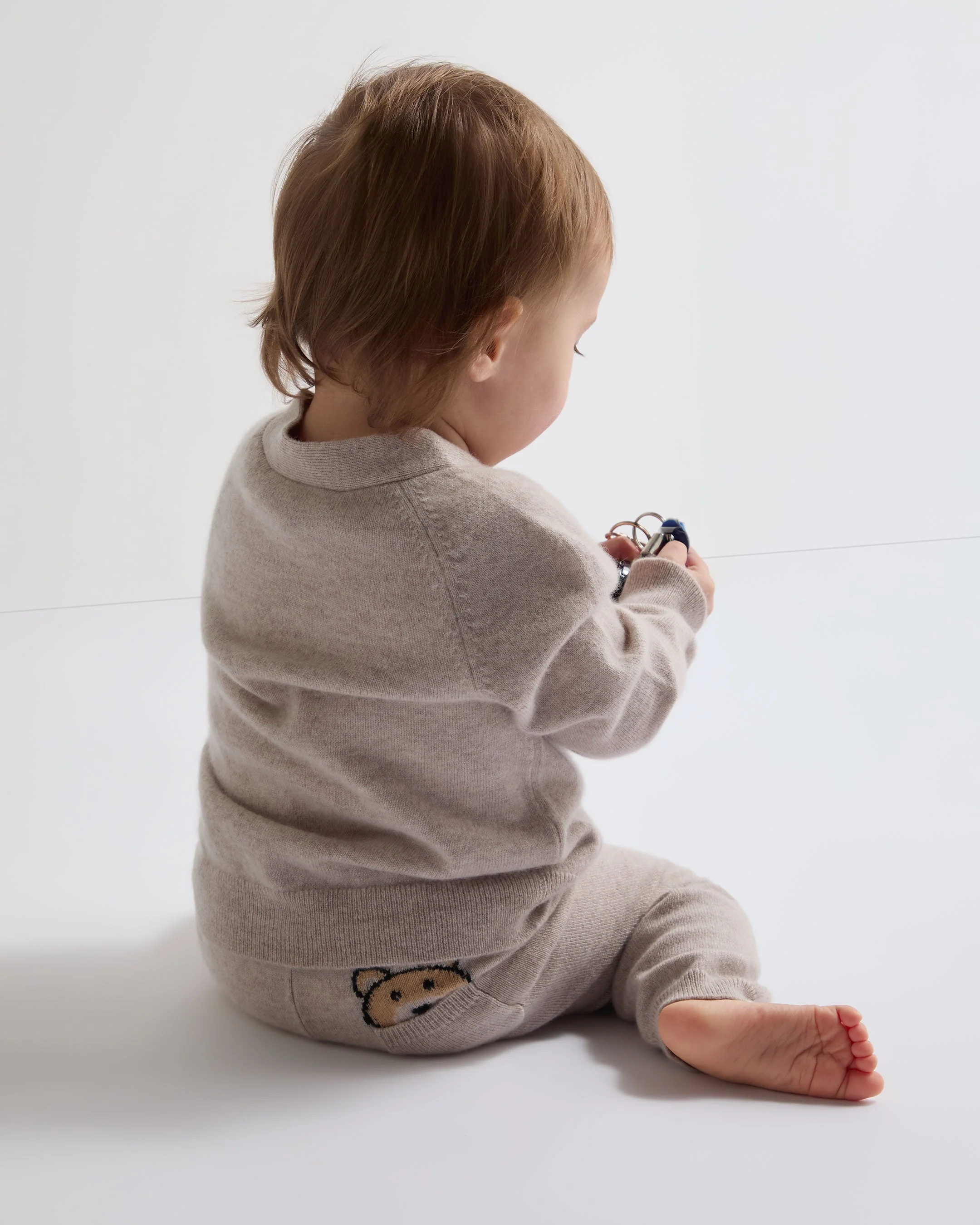 Bear Pocket Cashmere Cardigan Light Oatmeal Brown - Image 5