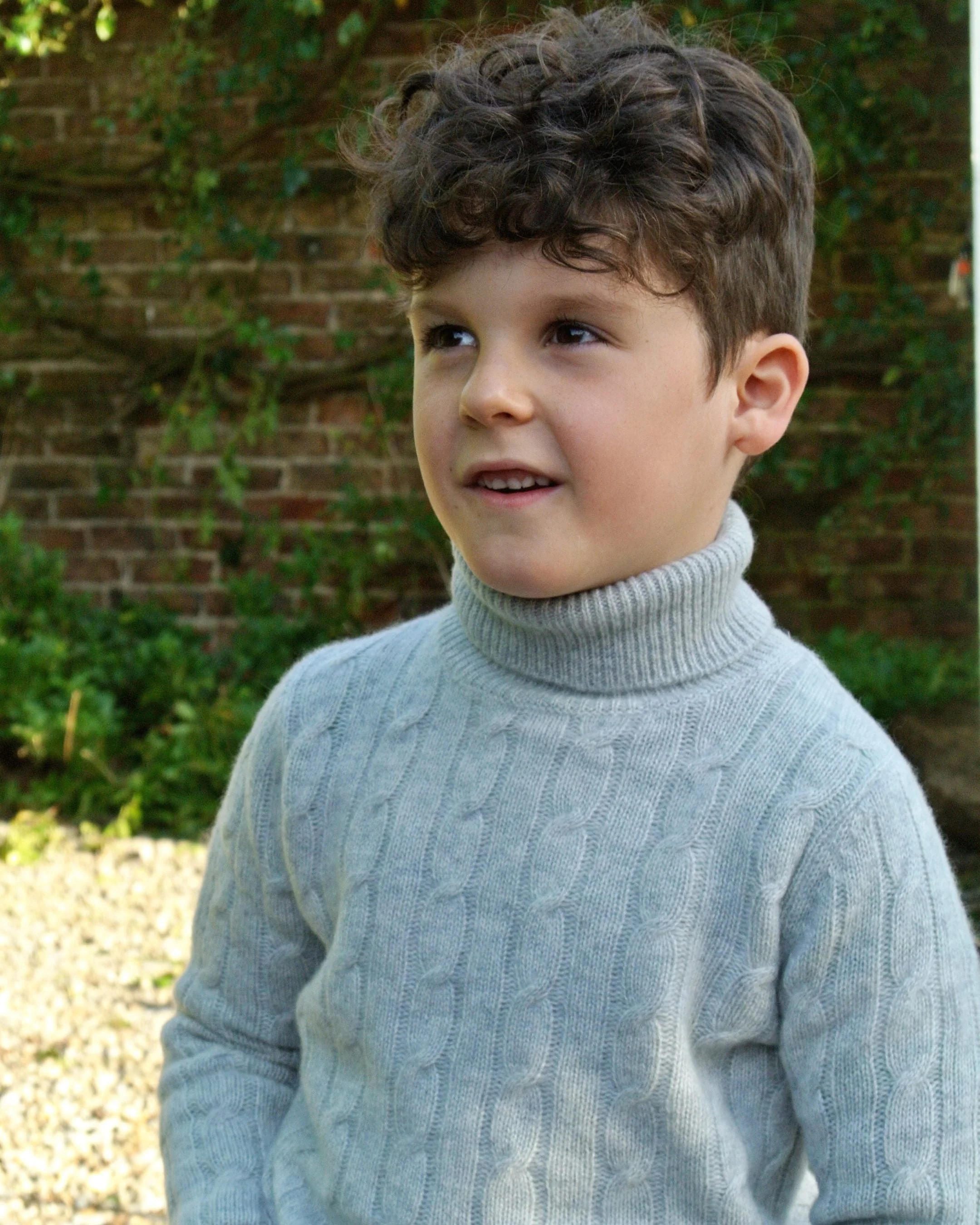 Boys Cable Turtle Neck Cashmere Sweater Fumo Grey - Image 6