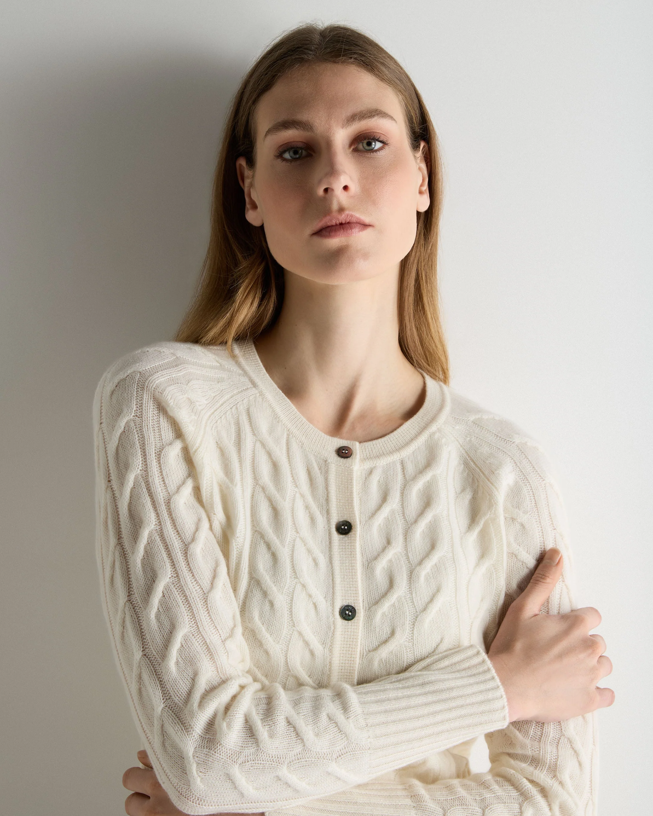 Women's Myla Cable Cashmere Cardigan New Ivory White - Image 5