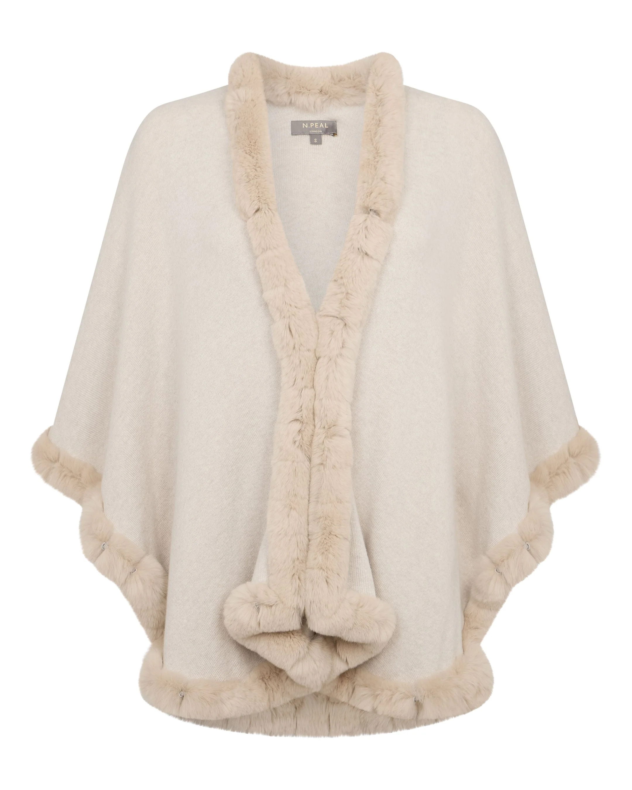 Women's Ayla Fur Trim Cashmere Cape Ecru White - Image 2