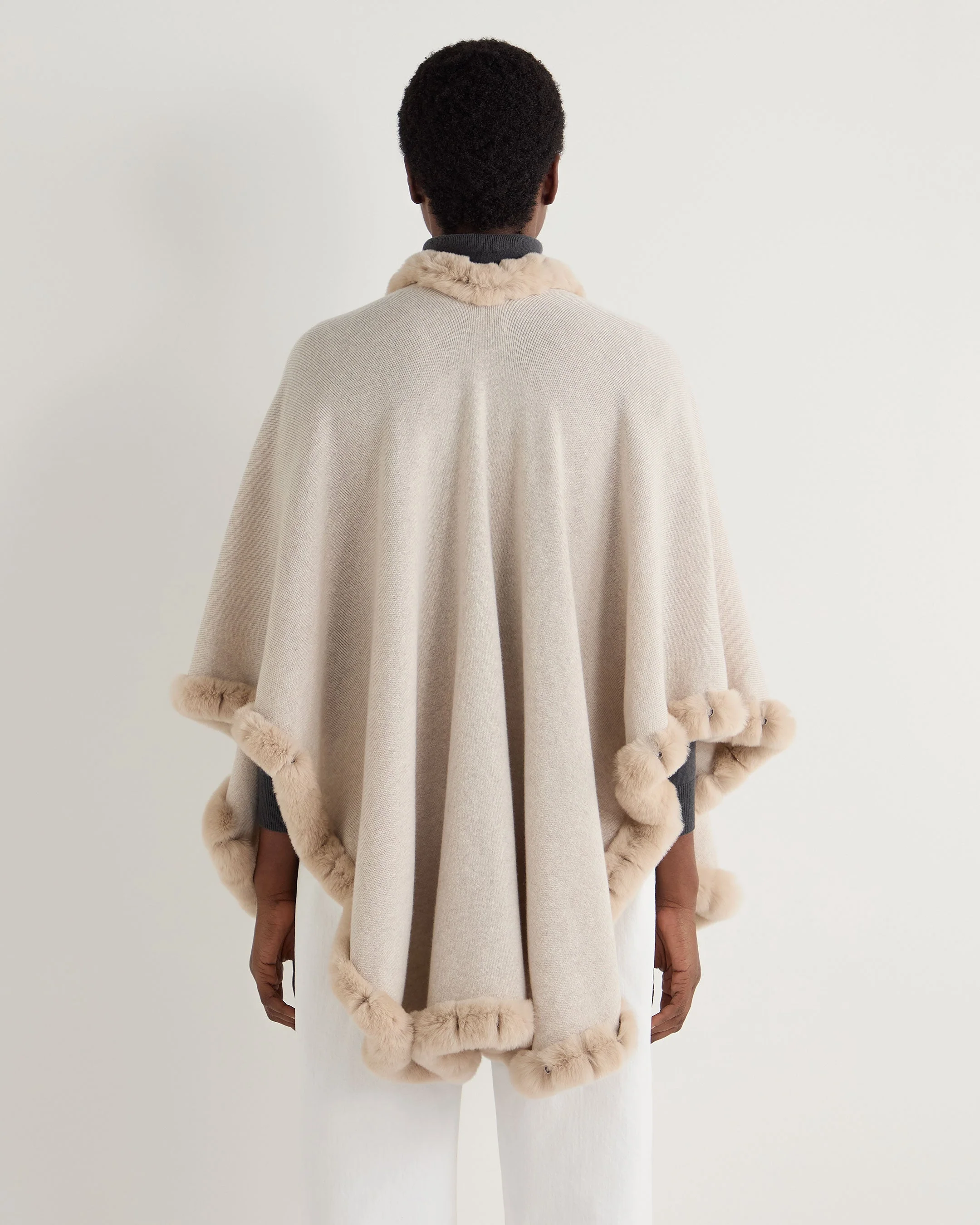 Women's Ayla Fur Trim Cashmere Cape Ecru White - Image 4
