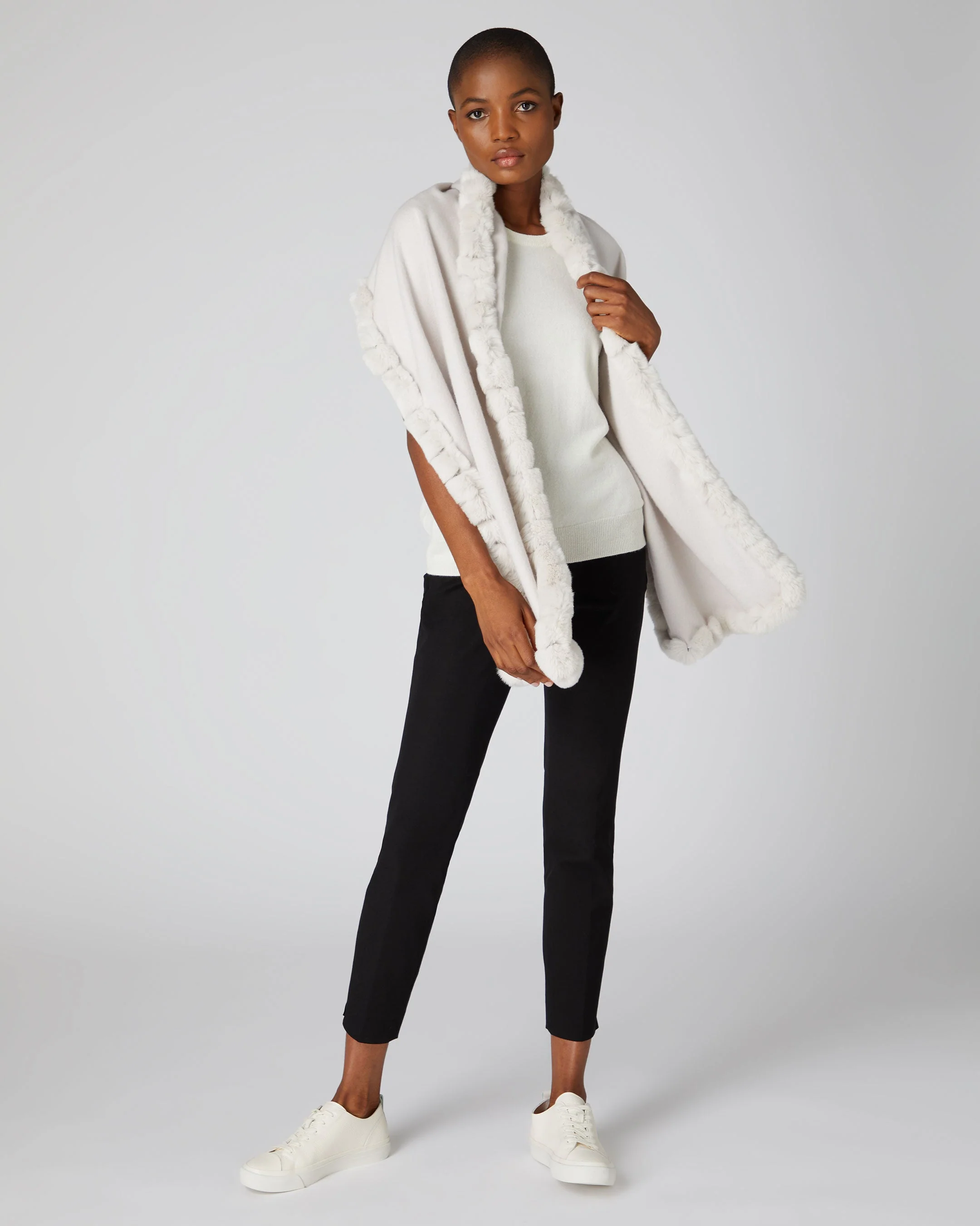Women's Meribel Woven Fur Trim Scarf Snow Grey - Image 2