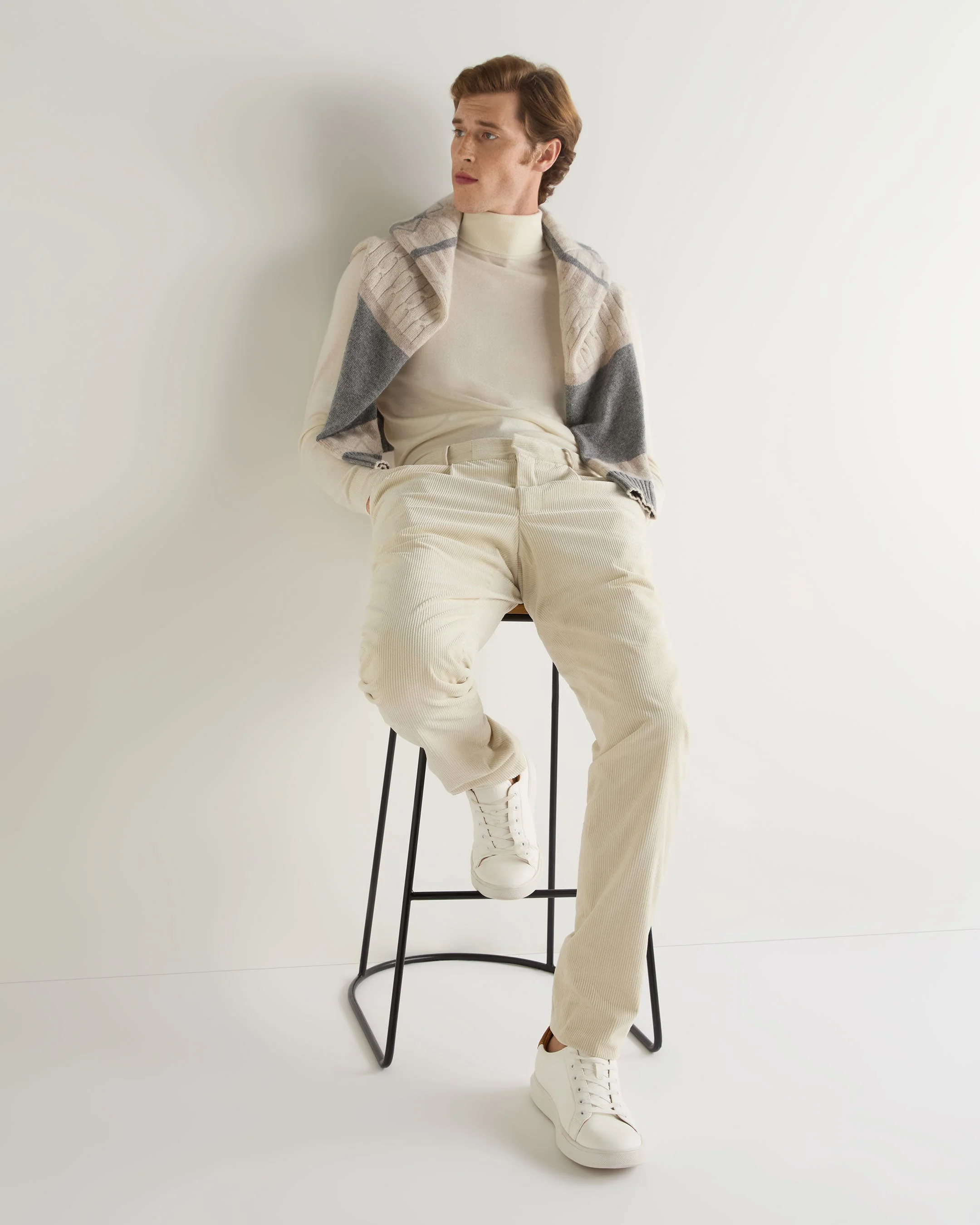 Men's Pimlico Fine Gauge Cashmere Turtle Neck Sweater New Ivory White - Image 3