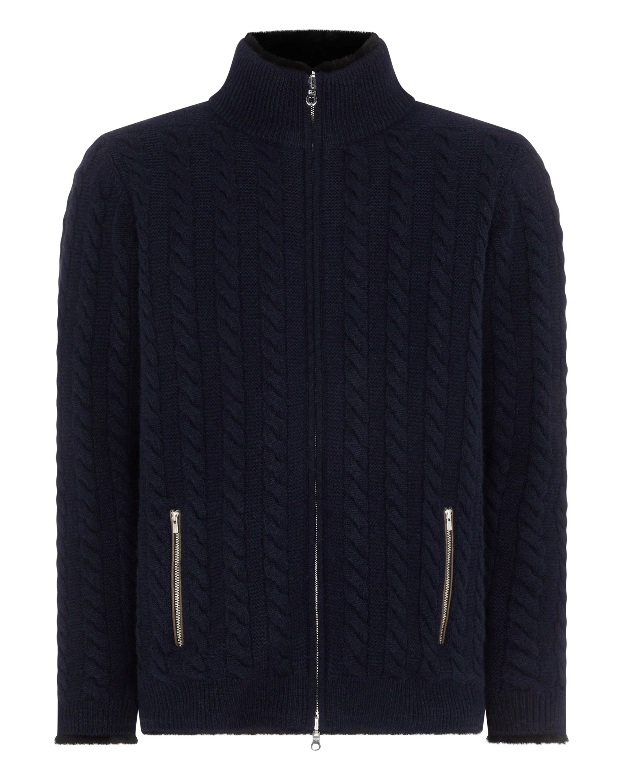 Men's Aspen Cashmere Cable Fur Cardigan Navy Blue - Image 2