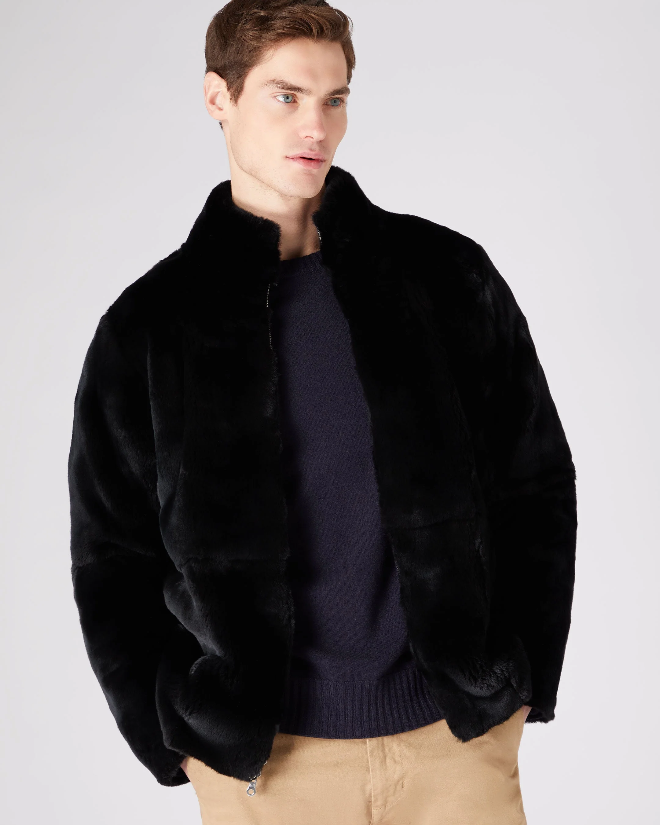 Men's Aspen Cashmere Cable Fur Cardigan Navy Blue - Image 6