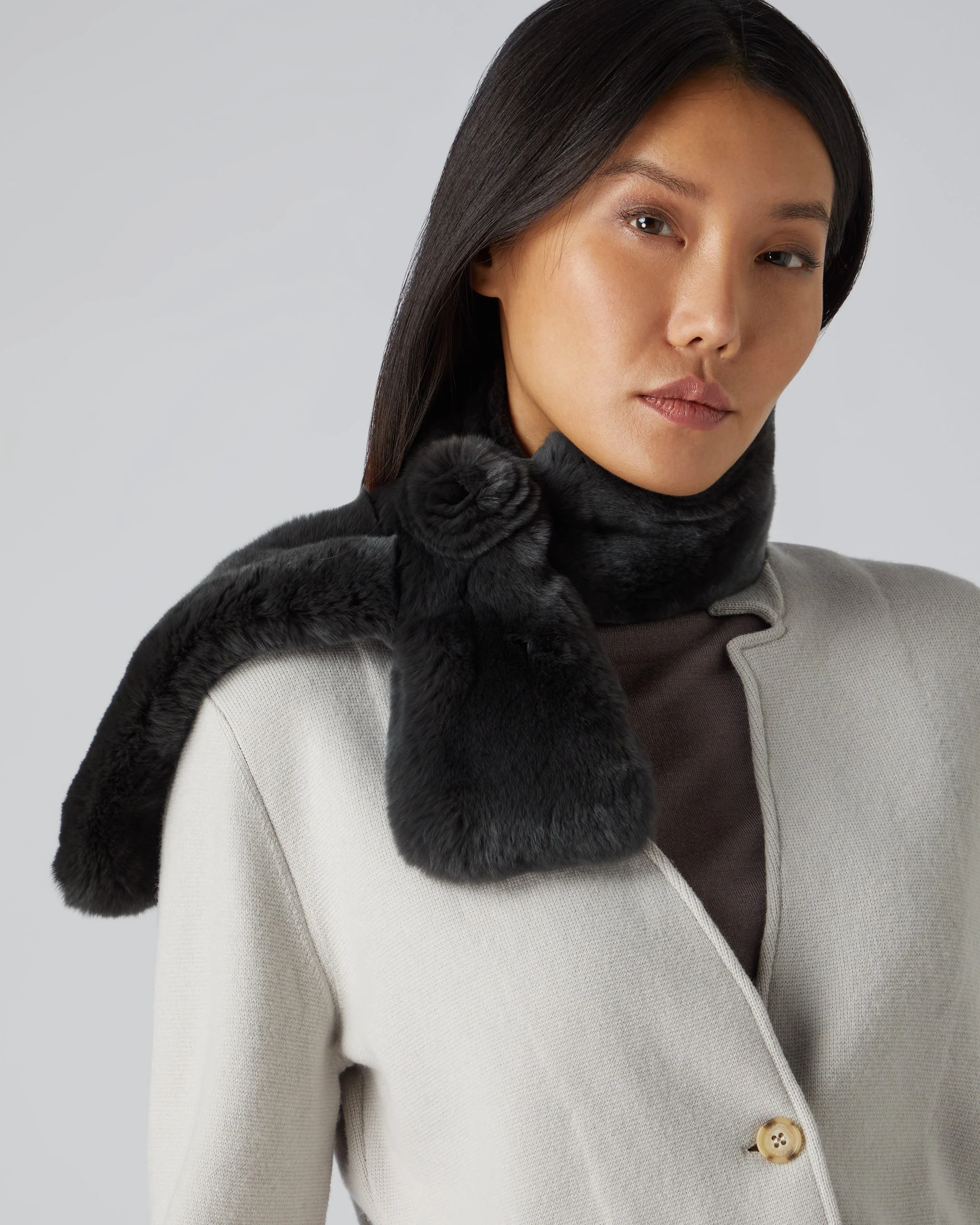 Women's Fur Neck Warmer Dark Grey - Image 2