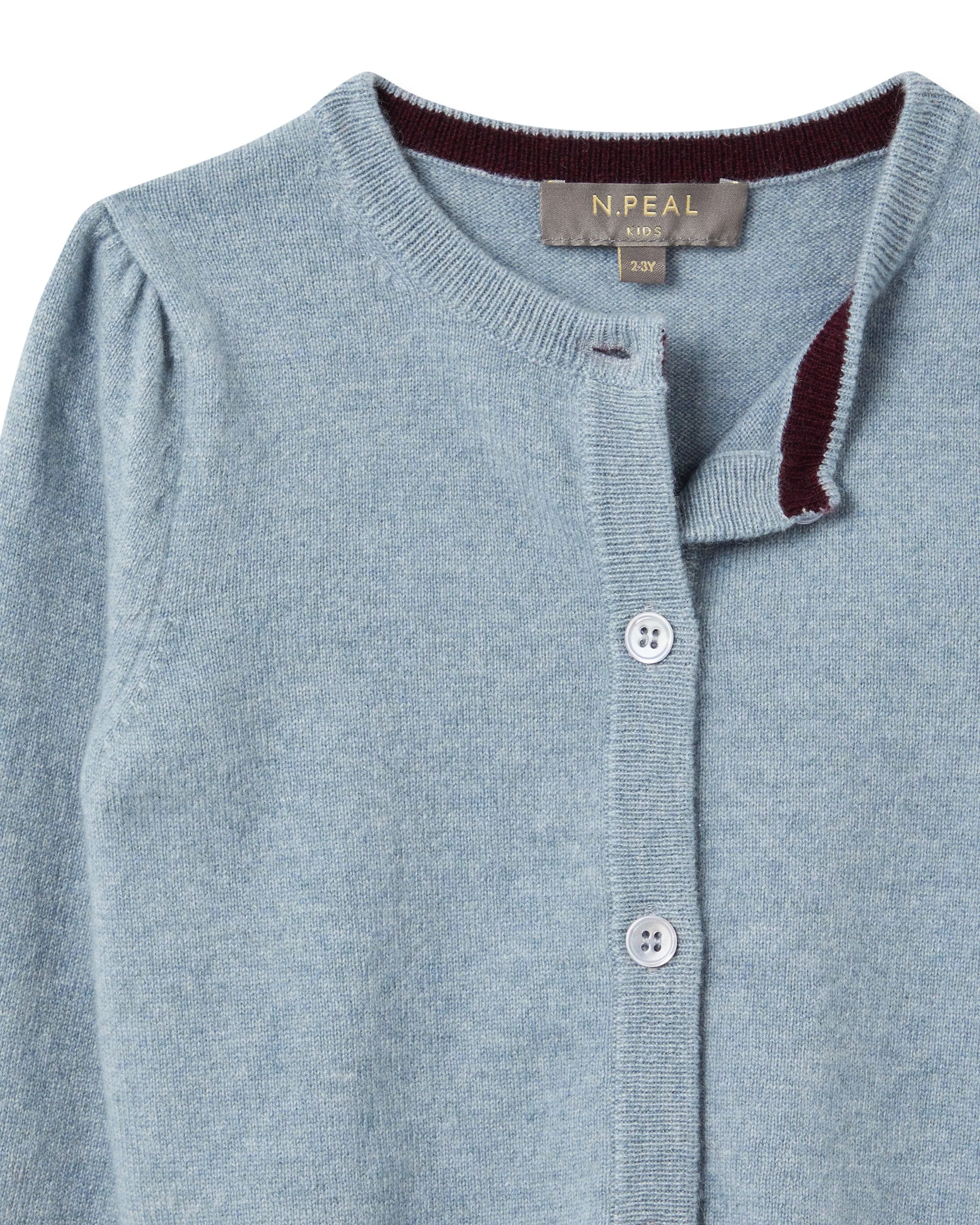 Girls Round Neck Cashmere Cardigan Heather Blue - Image 3