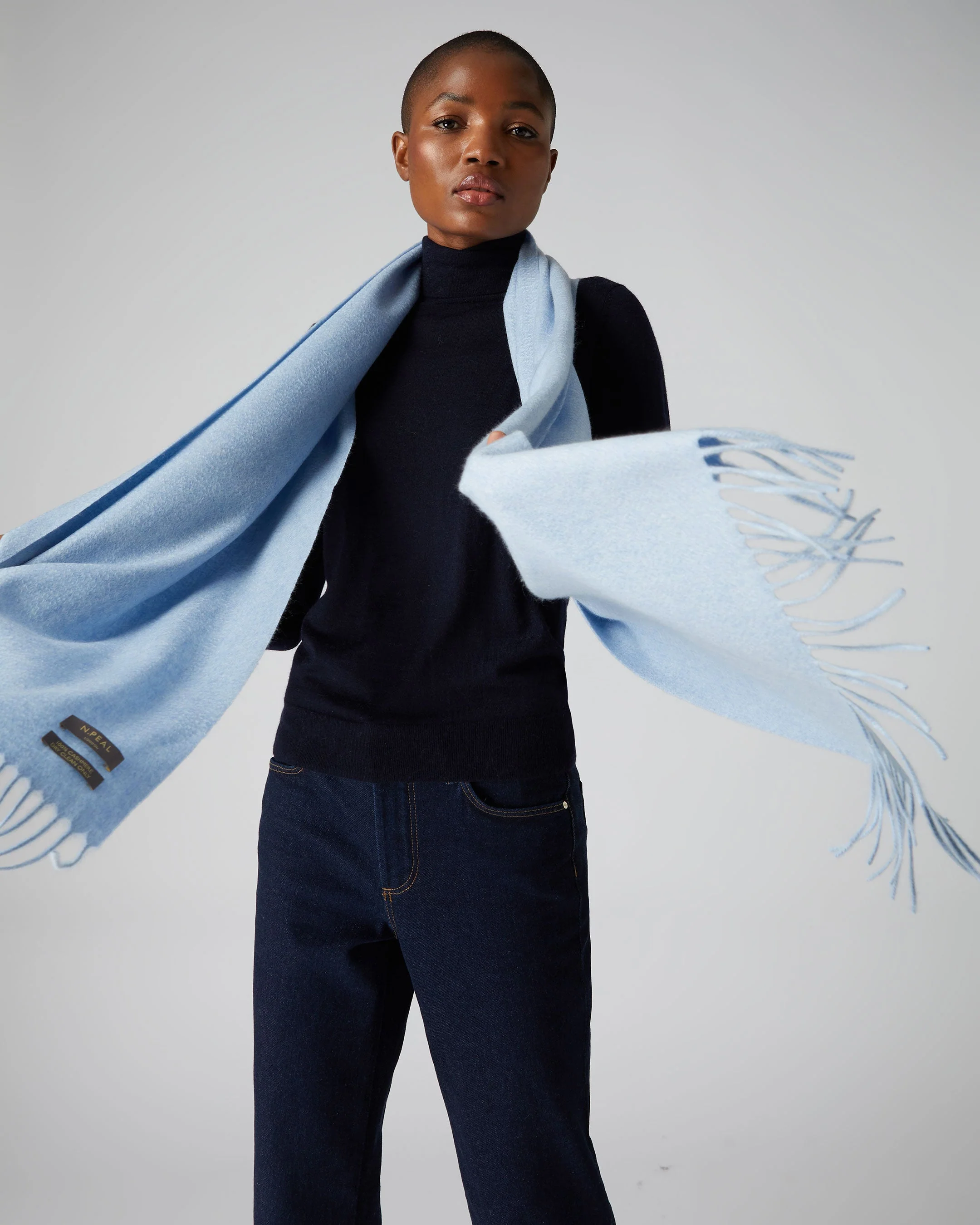 Unisex Large Woven Cashmere Scarf Cornflower Blue - Image 2
