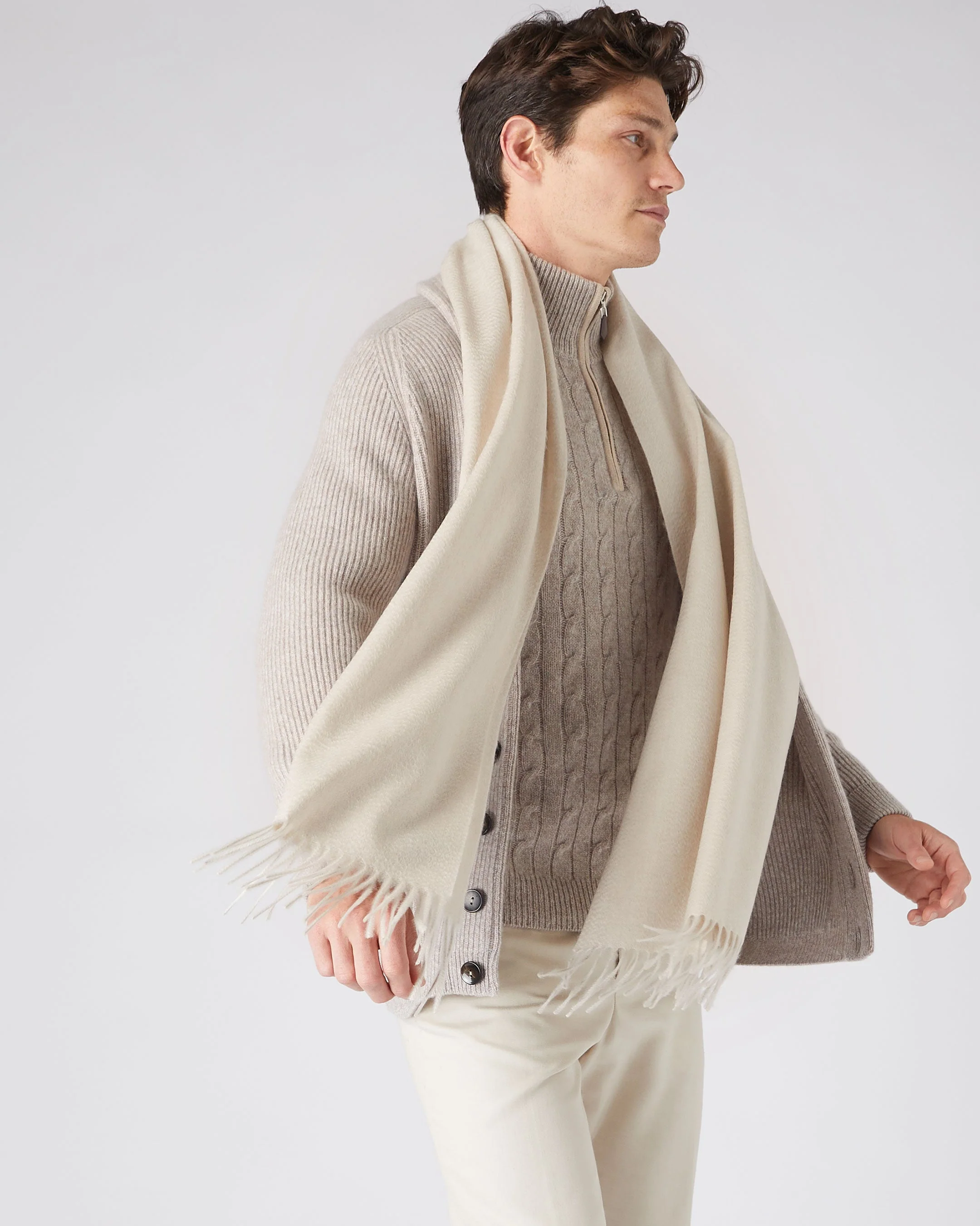 Unisex Large Woven Cashmere Scarf Ecru White - Image 5