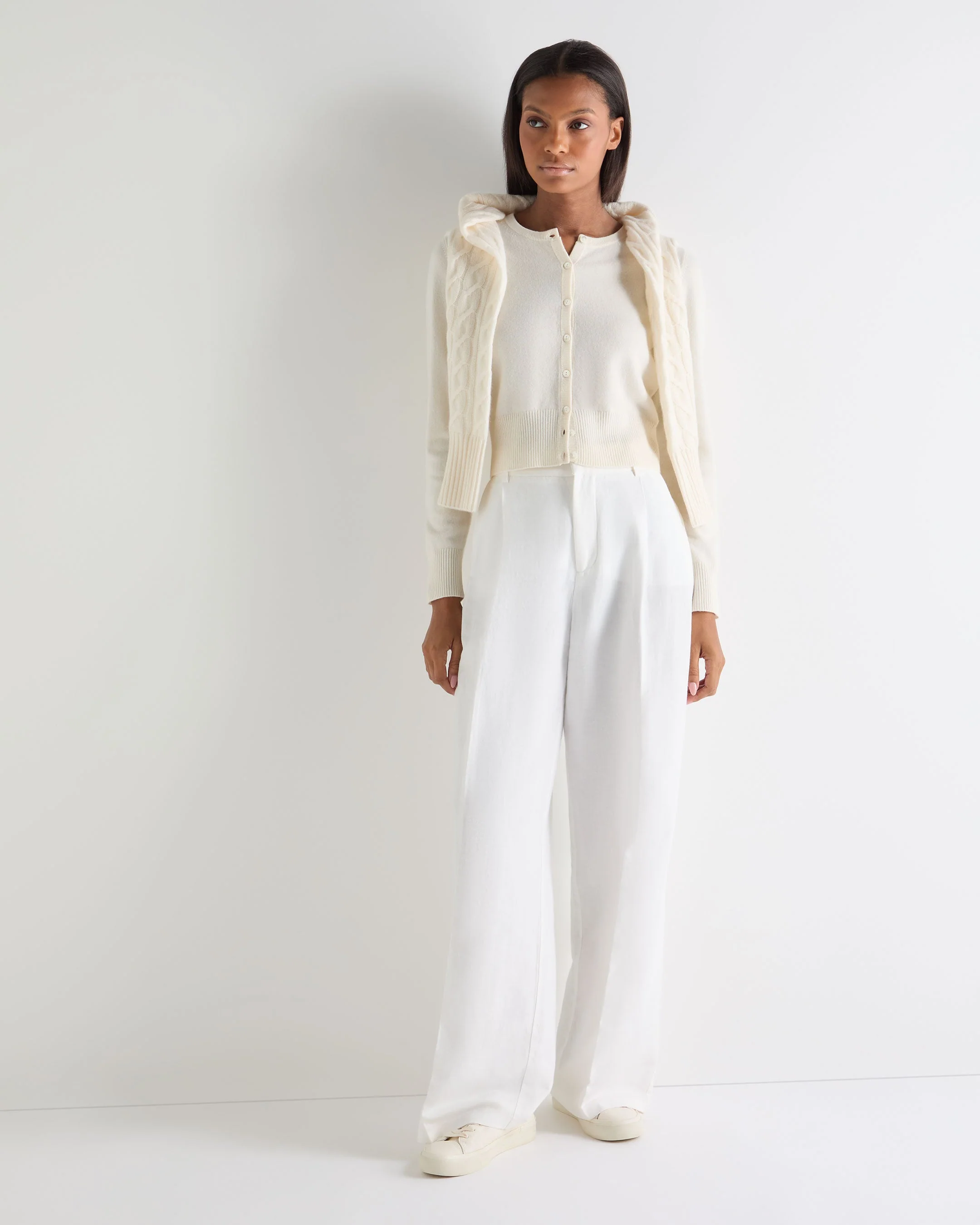 Women's Ivy Cropped Cashmere Cardigan New Ivory White - Image 3