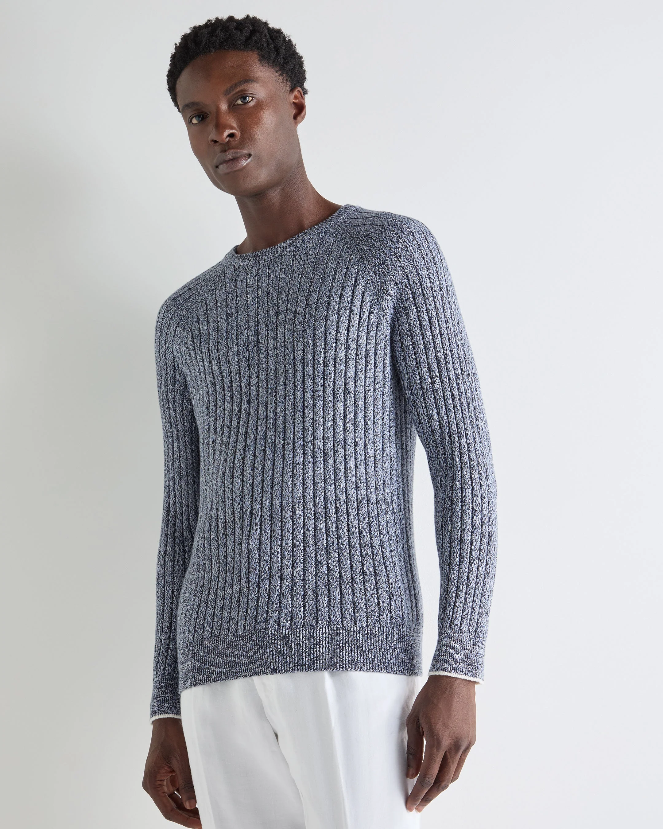 Men's Marl Cotton Cashmere Sweater Blue Marl