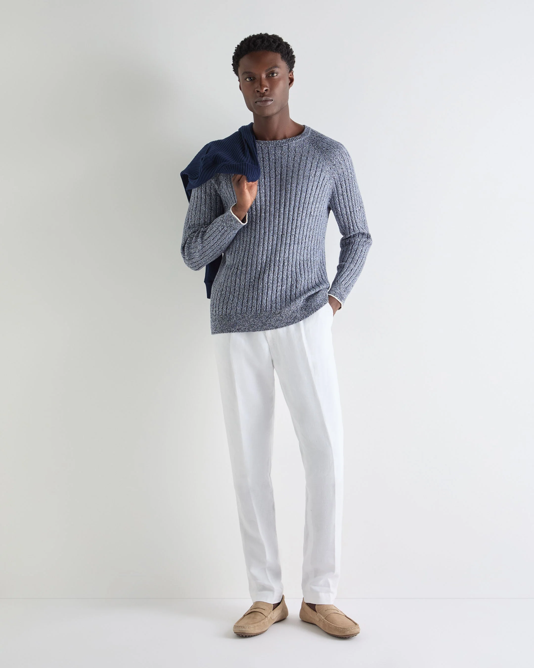 Men's Marl Cotton Cashmere Sweater Blue Marl - Image 3