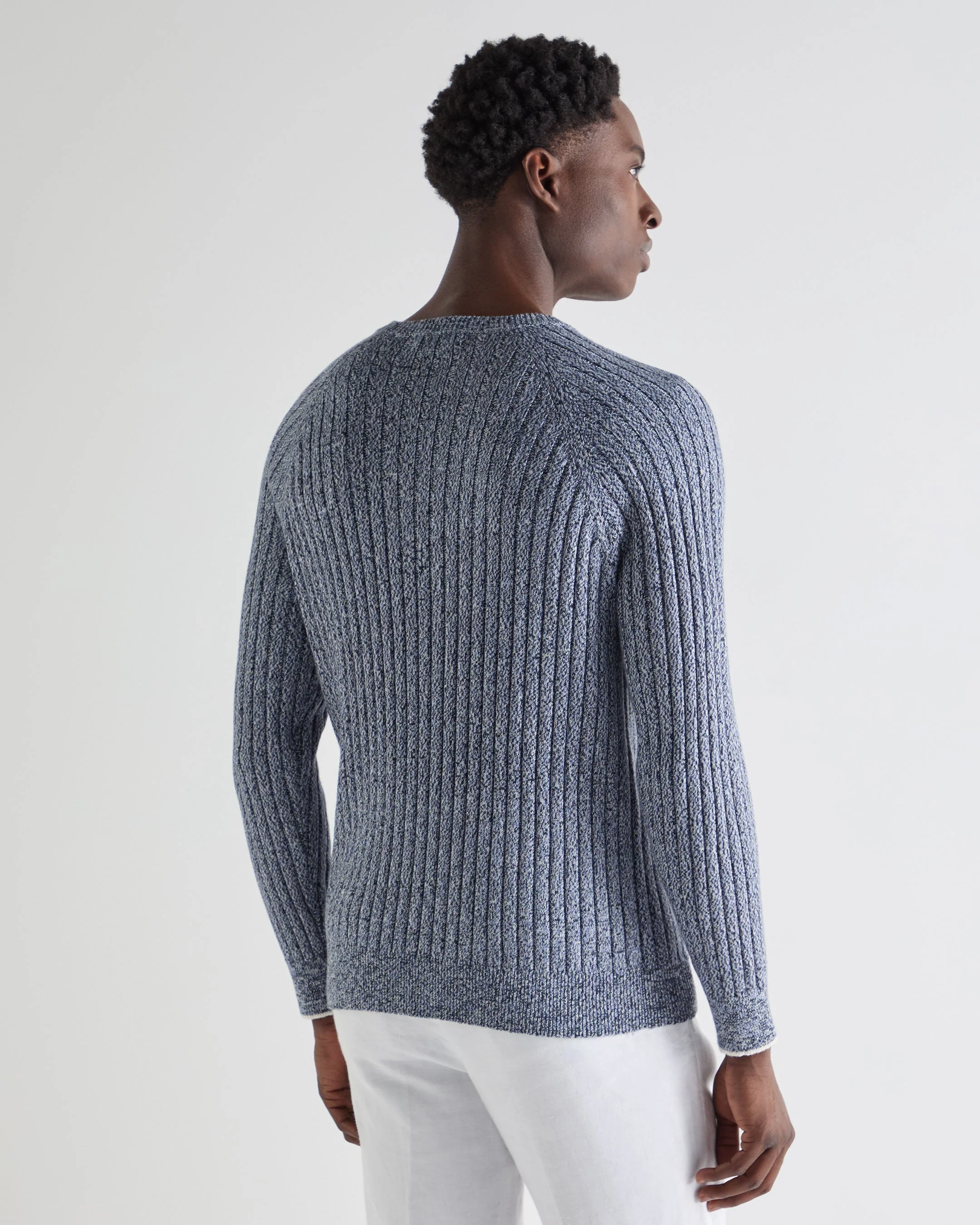 Men's Marl Cotton Cashmere Sweater Blue Marl - Image 4