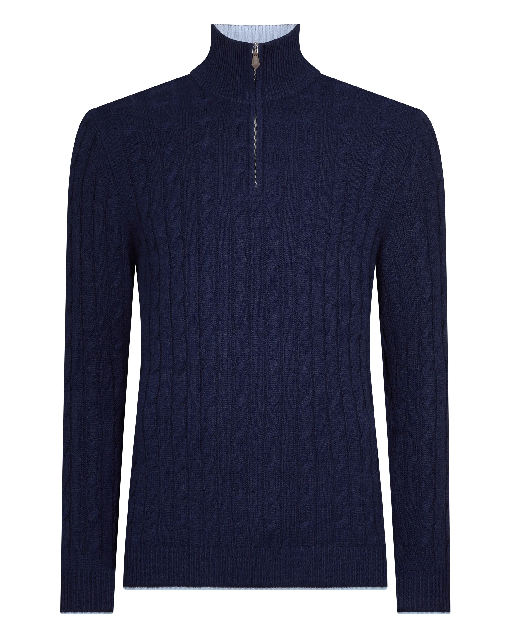 Men's Albemarle Cable Half Zip Cashmere Sweater Deep French Blue - Image 2