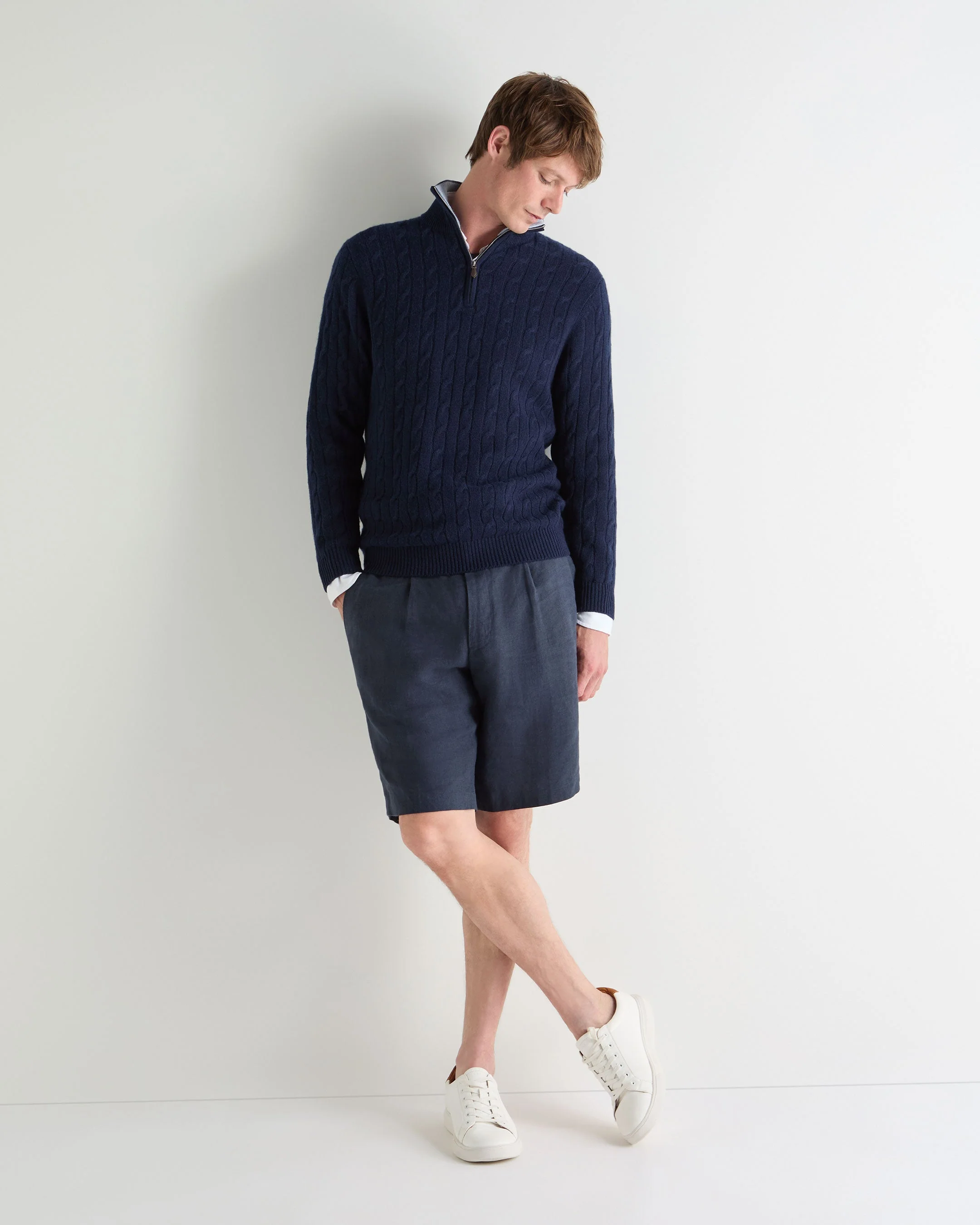 Men's Albemarle Cable Half Zip Cashmere Sweater Deep French Blue - Image 3