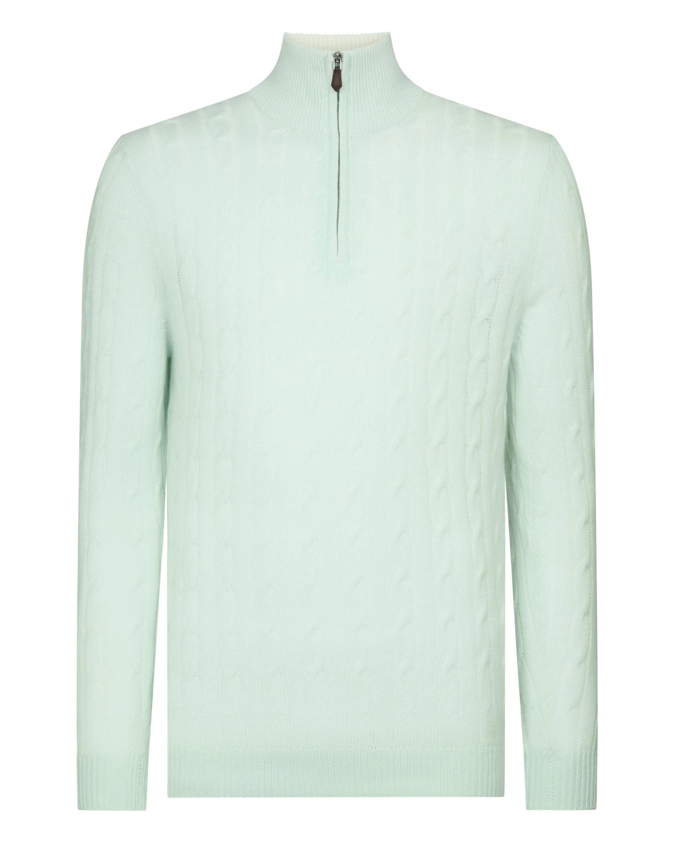 Men's Albemarle Cable Half Zip Cashmere Sweater Mint Green - Image 2