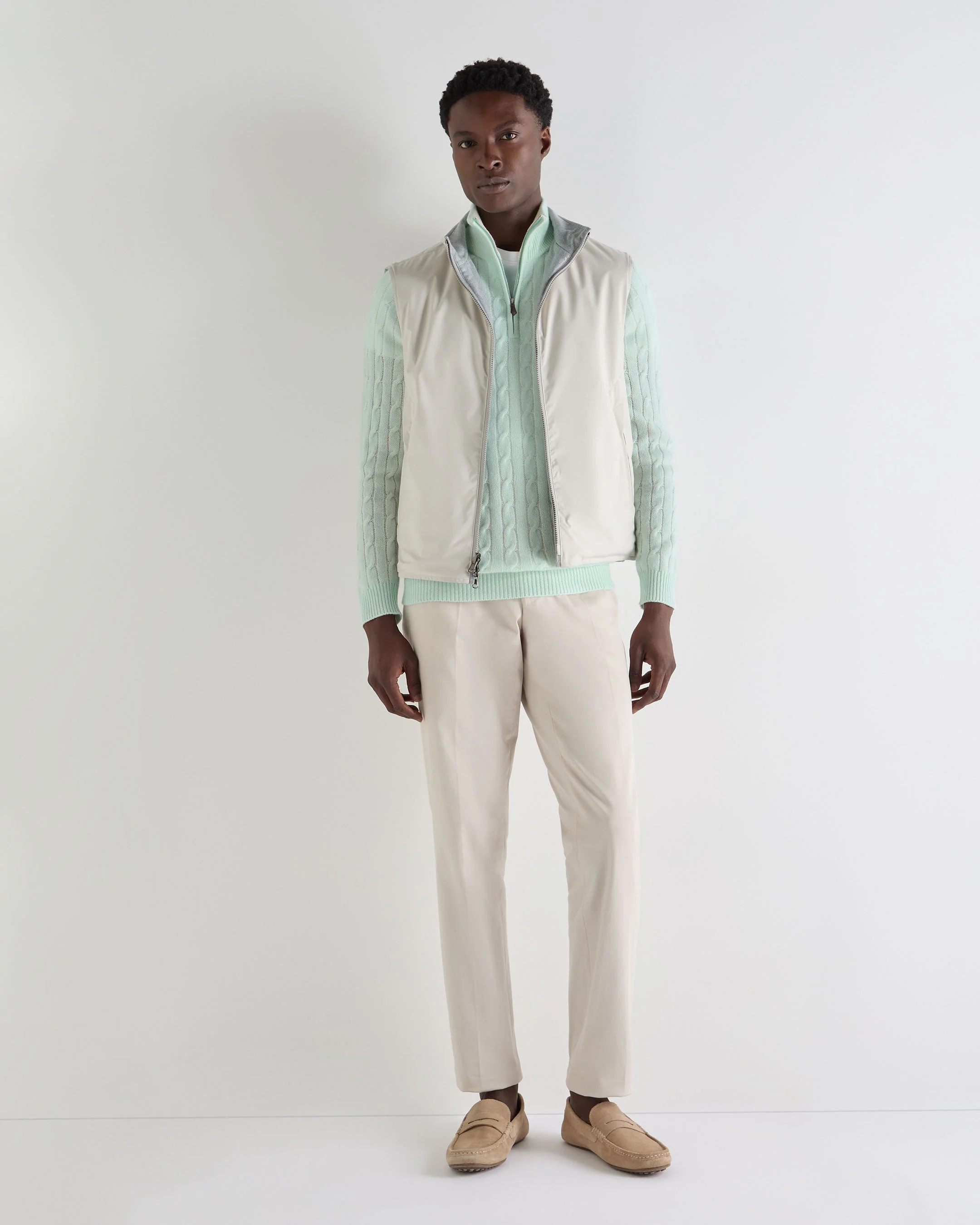 Men's Albemarle Cable Half Zip Cashmere Sweater Mint Green - Image 3