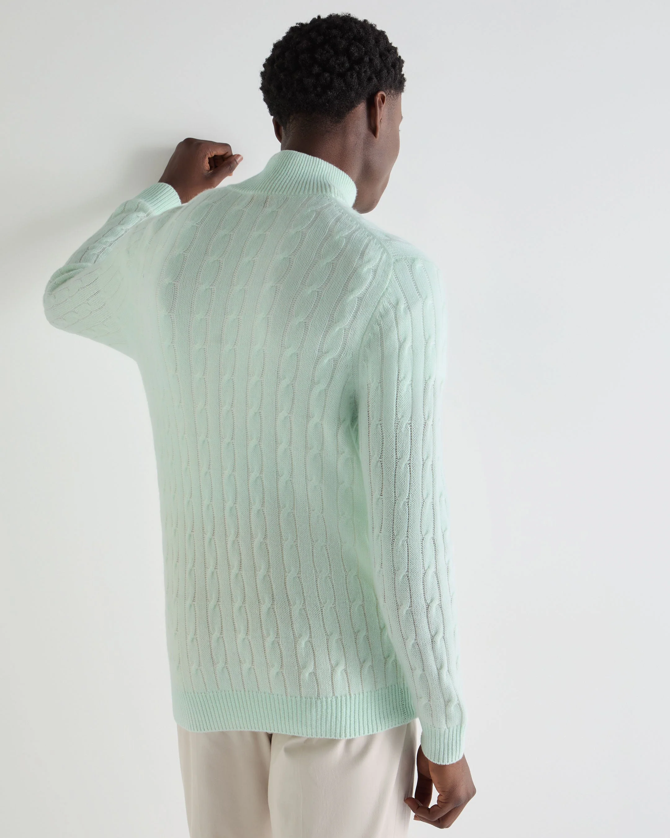 Men's Albemarle Cable Half Zip Cashmere Sweater Mint Green - Image 4