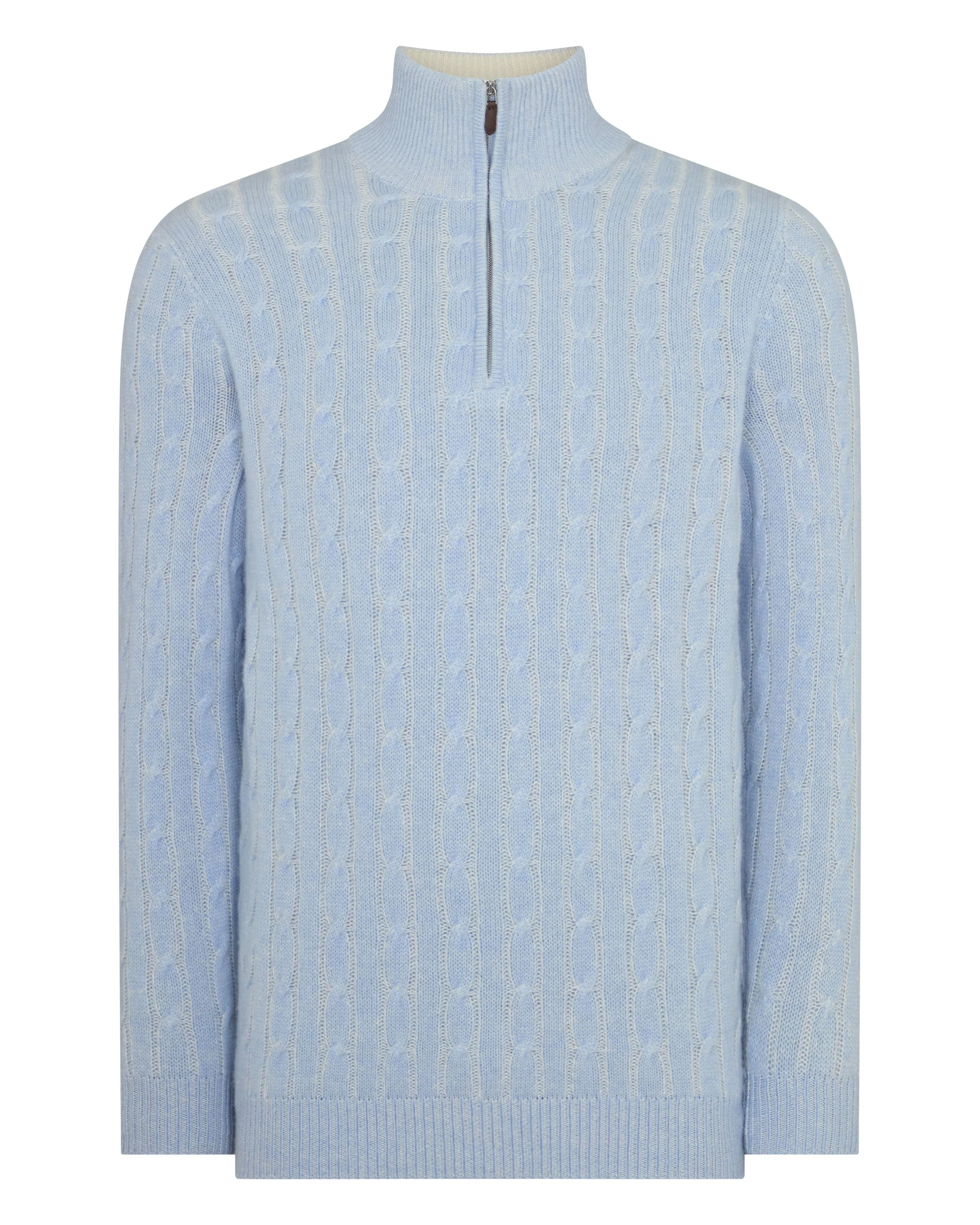 Men's Albemarle Cable Half Zip Cashmere Sweater Sea Mist Blue - Image 2