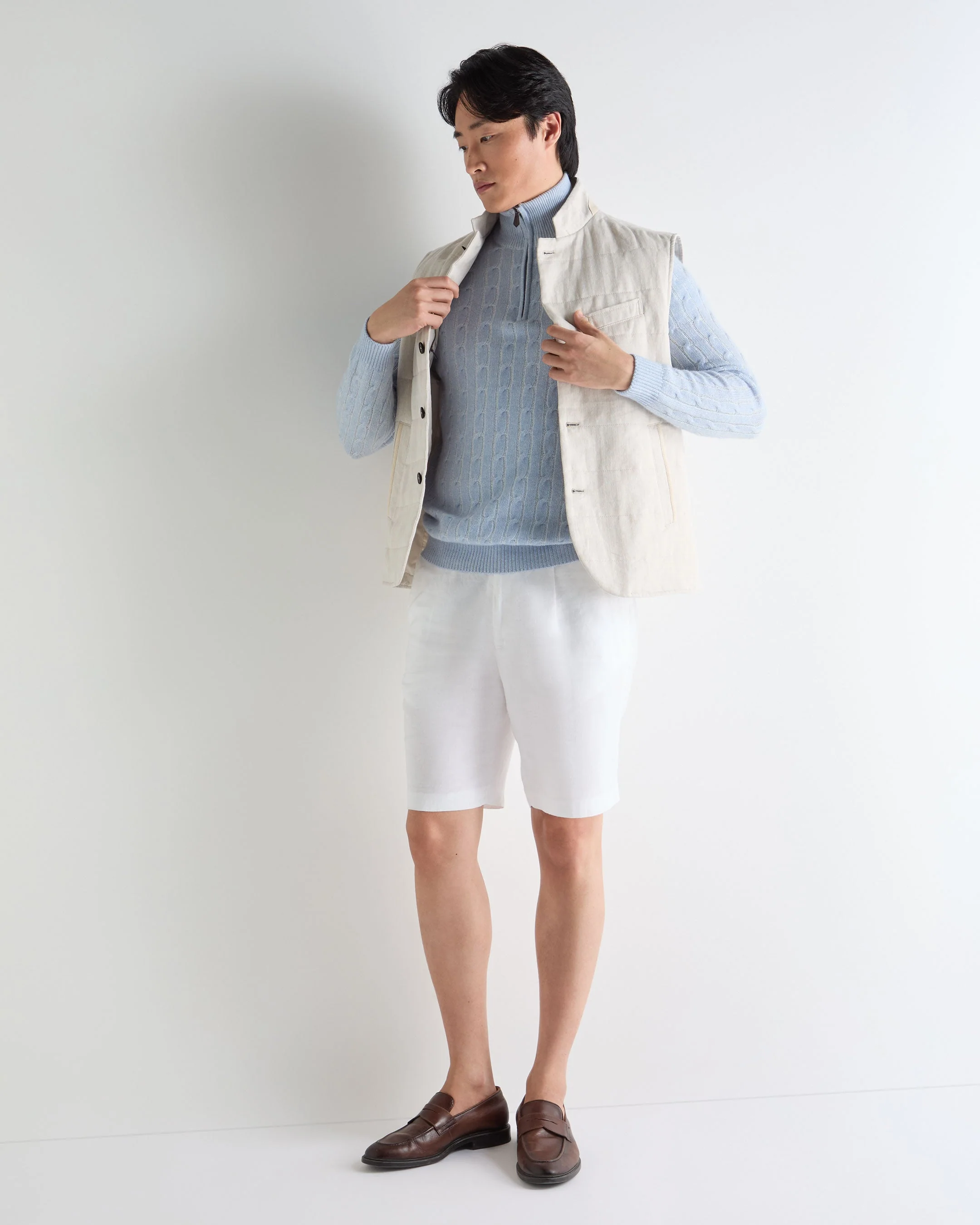 Men's Albemarle Cable Half Zip Cashmere Sweater Sea Mist Blue - Image 3