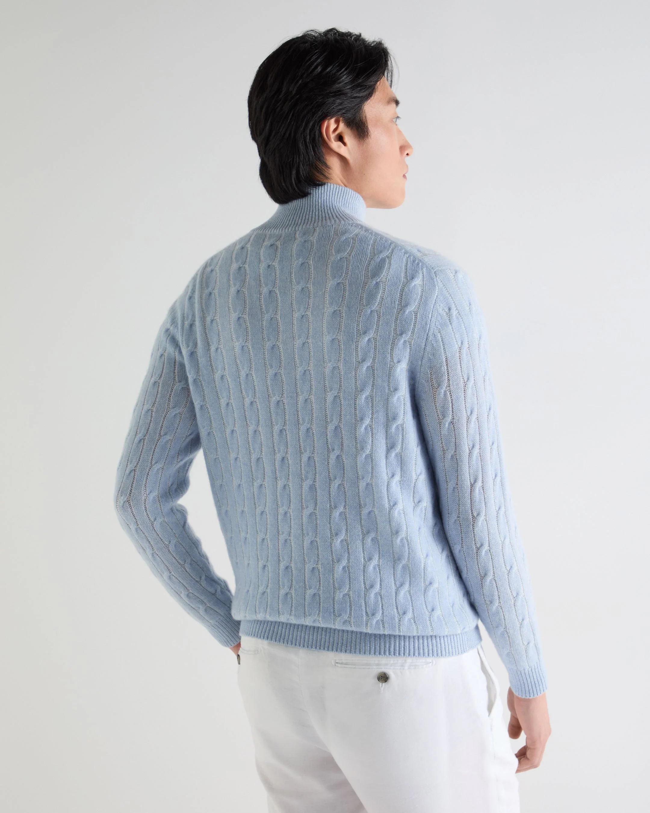 Men's Albemarle Cable Half Zip Cashmere Sweater Sea Mist Blue - Image 4