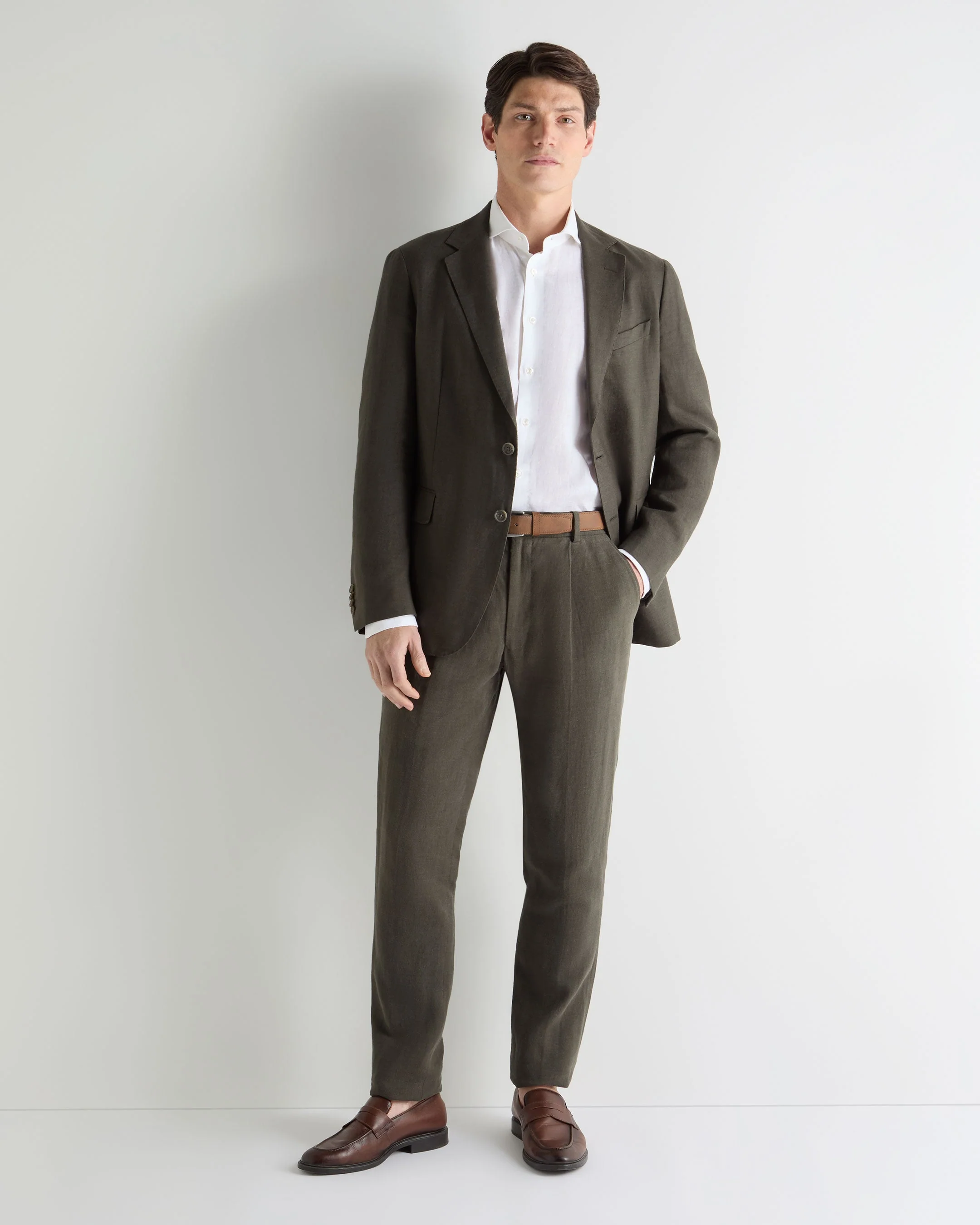 Men's Amalfi Linen Jacket Arabica Khaki Green - Image 3