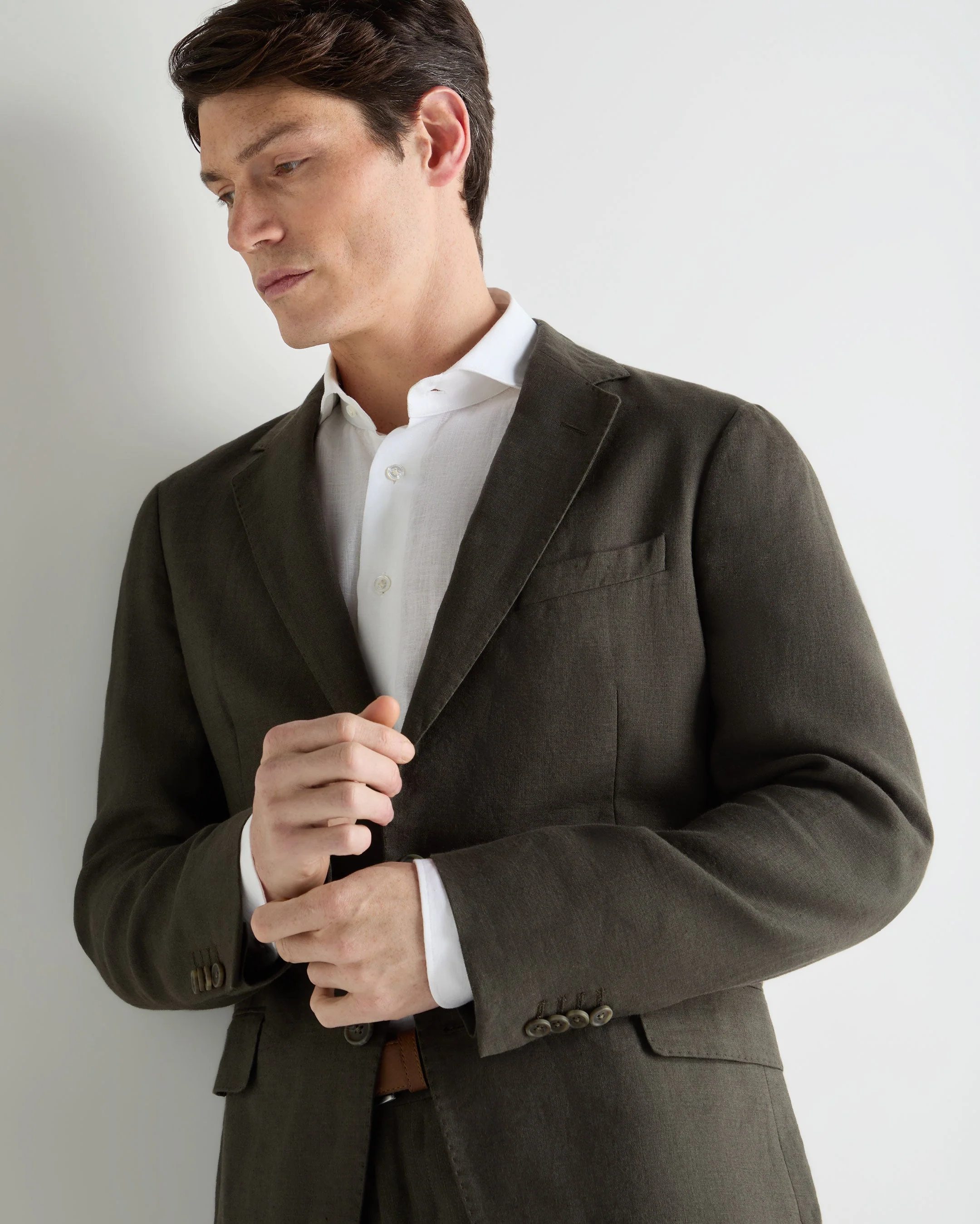 Men's Amalfi Linen Jacket Arabica Khaki Green - Image 5