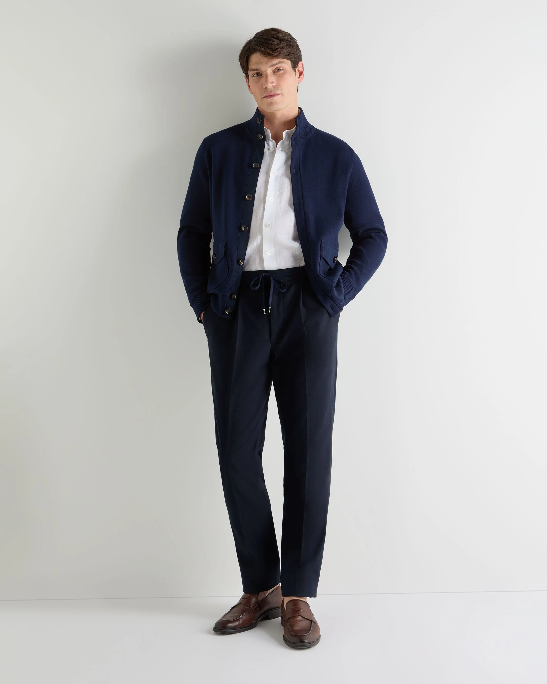 Men's Atrani Drawstring Cotton Pants Navy Blue - Image 3