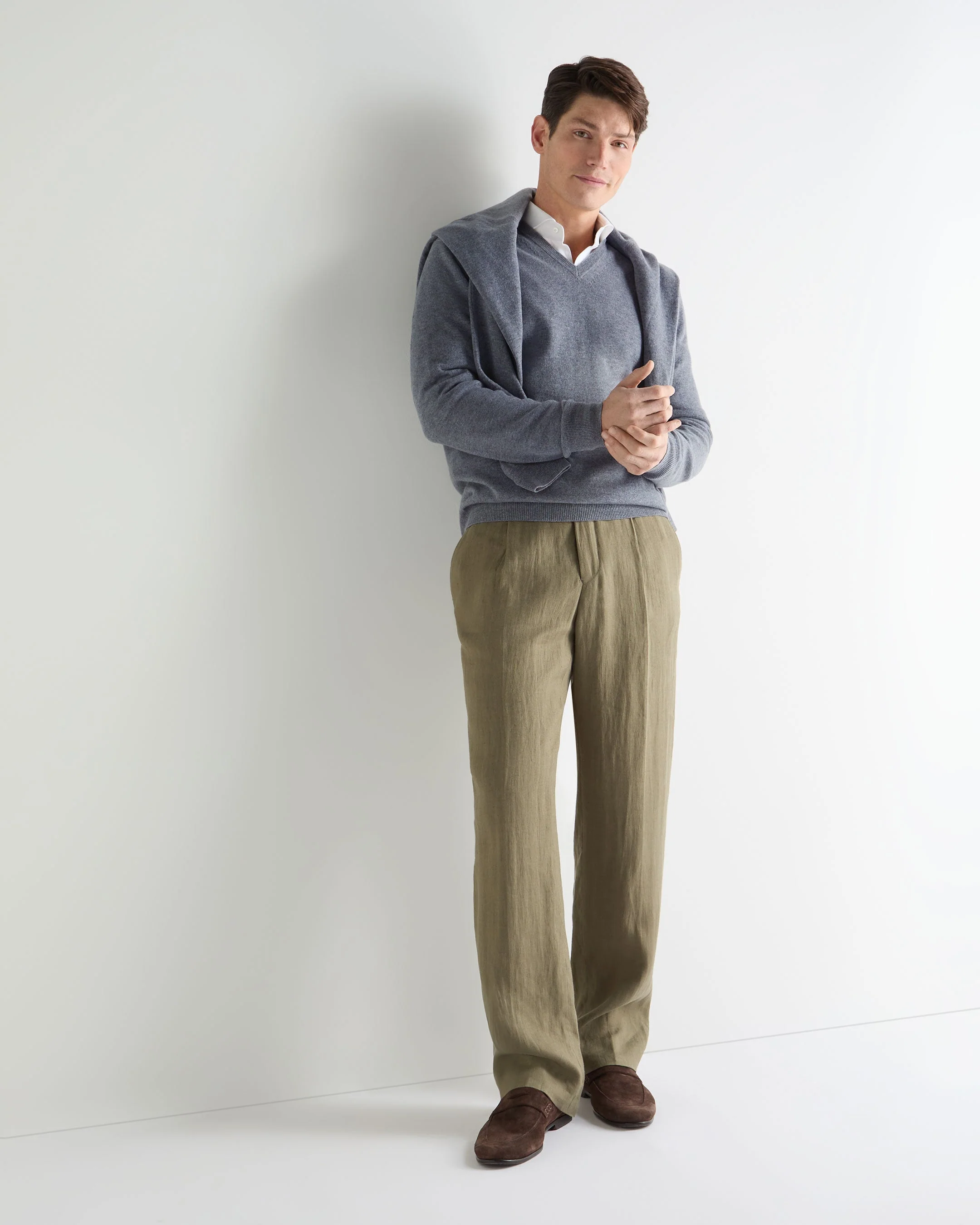 Men's Burlington V Neck Cashmere Sweater Ash Grey - Image 3