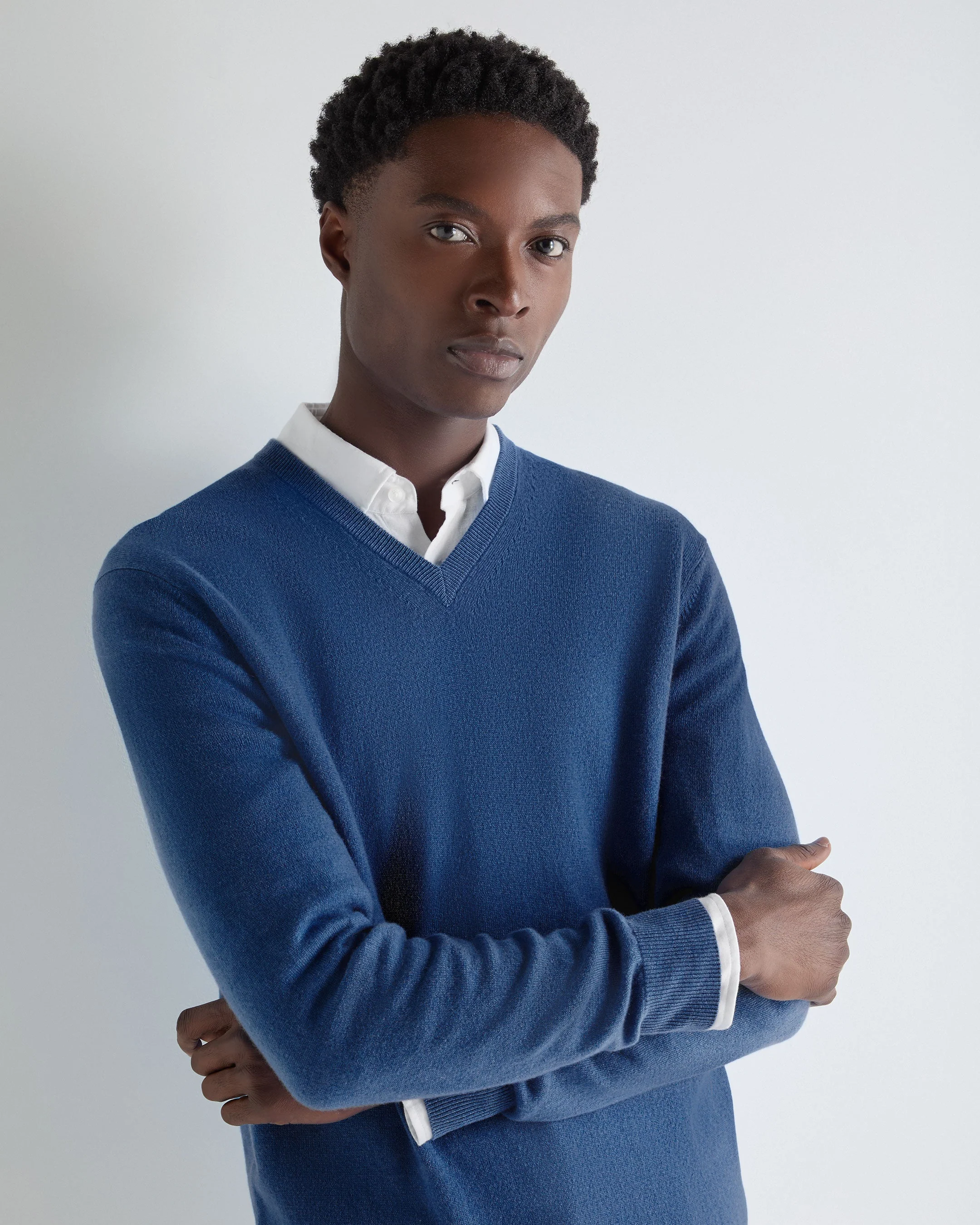 Men's Burlington V Neck Cashmere Sweater Bright Denim Blue