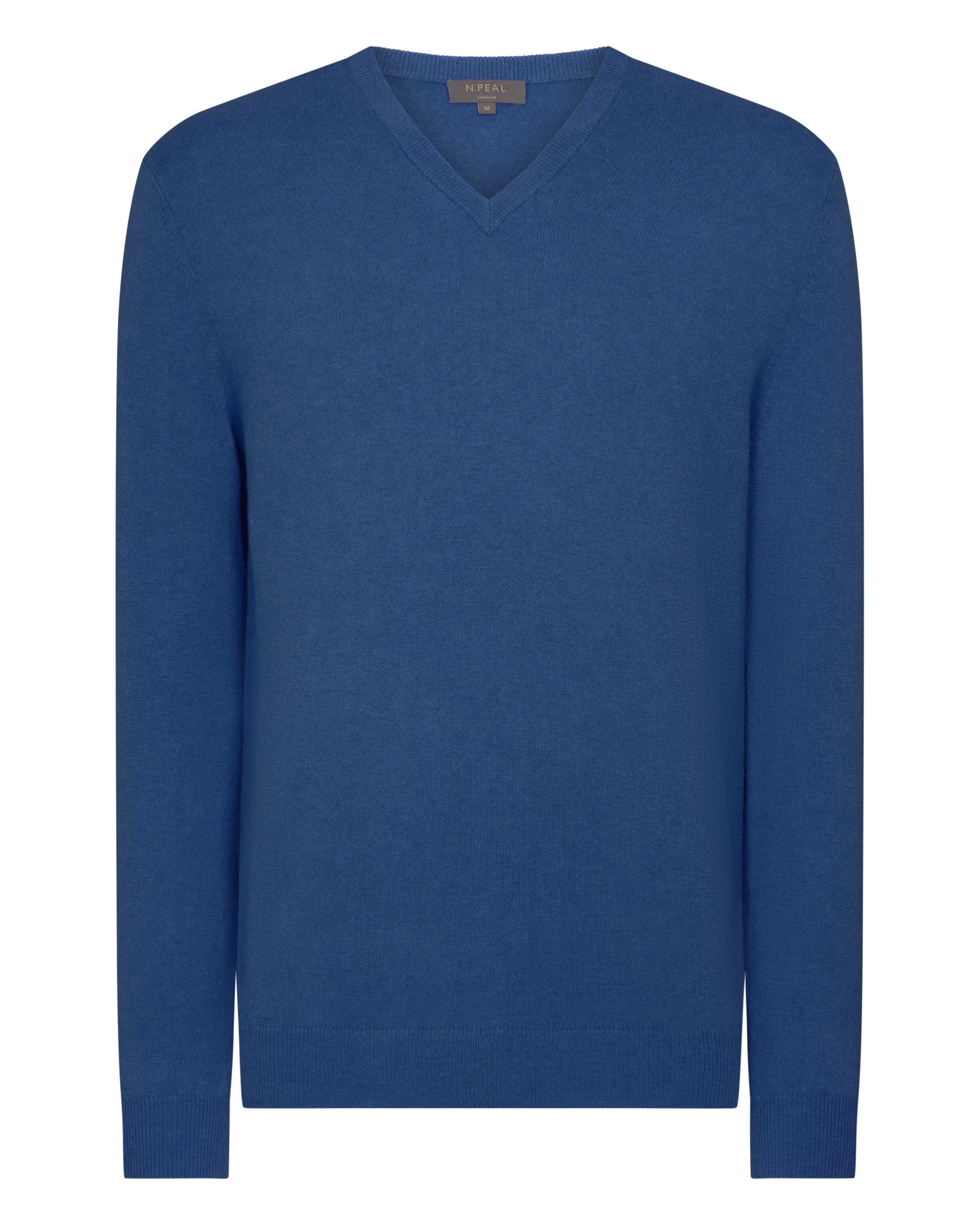 Men's Burlington V Neck Cashmere Sweater Bright Denim Blue - Image 2
