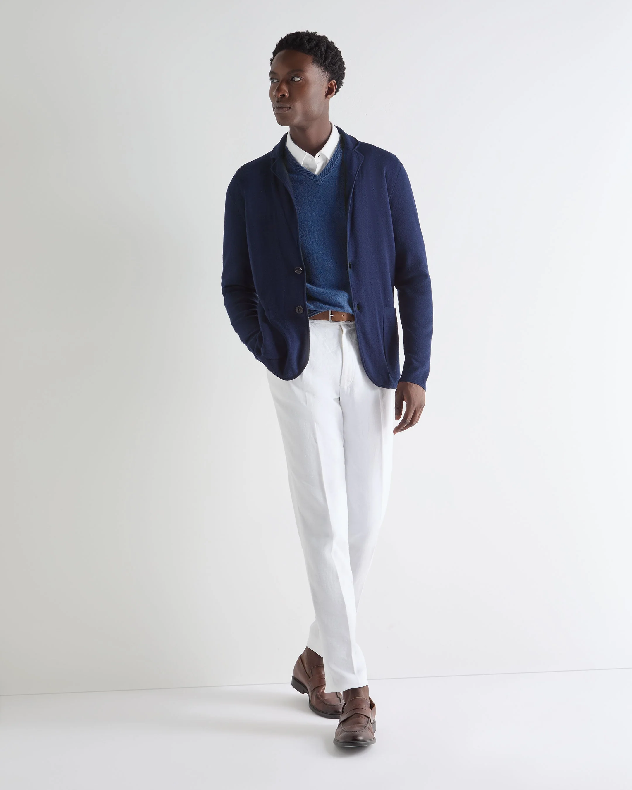 Men's Burlington V Neck Cashmere Sweater Bright Denim Blue - Image 3