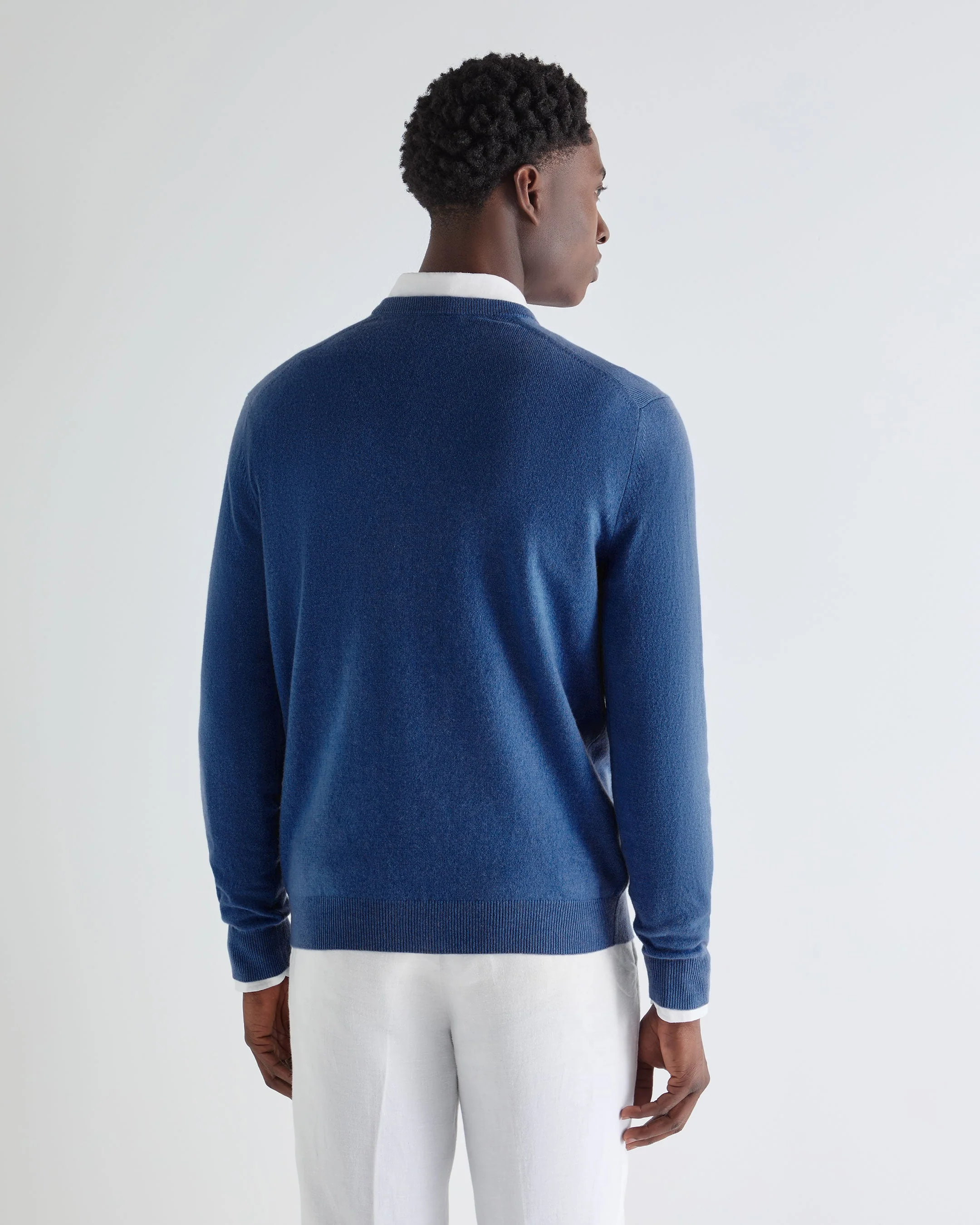 Men's Burlington V Neck Cashmere Sweater Bright Denim Blue - Image 4