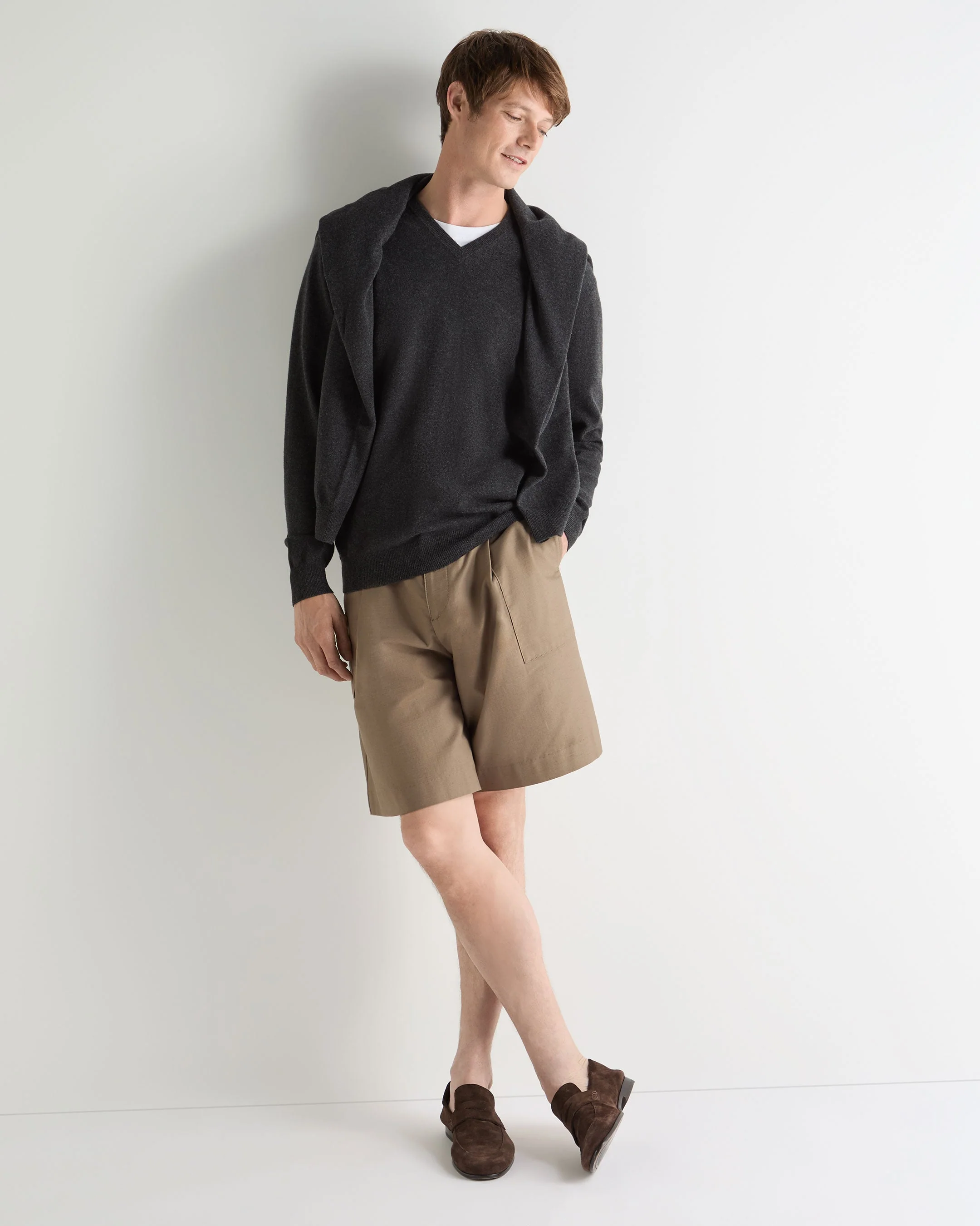 Men's Burlington V Neck Cashmere Sweater Deep Charcoal Grey - Image 3
