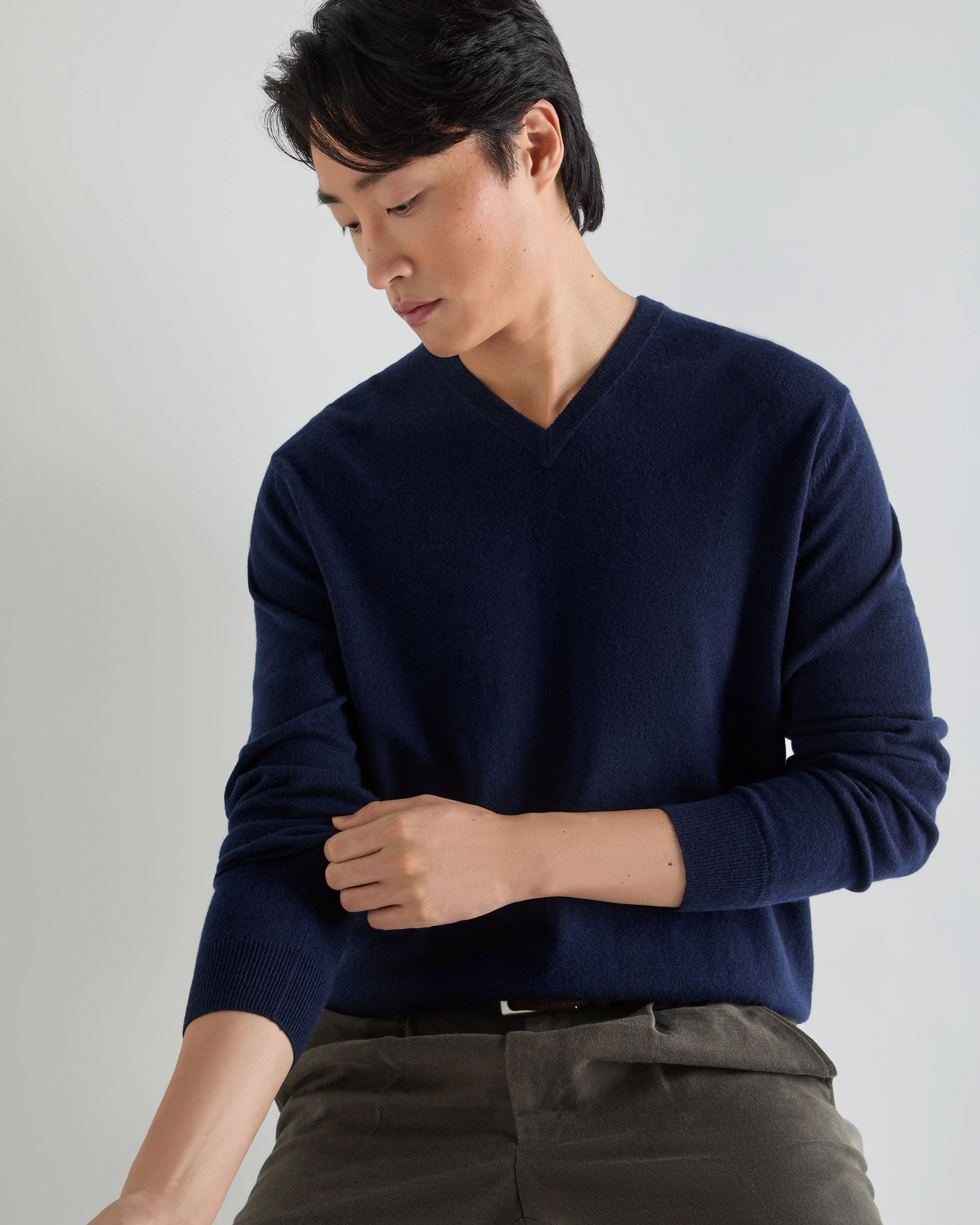 Men's Burlington V Neck Cashmere Sweater Deep French Blue