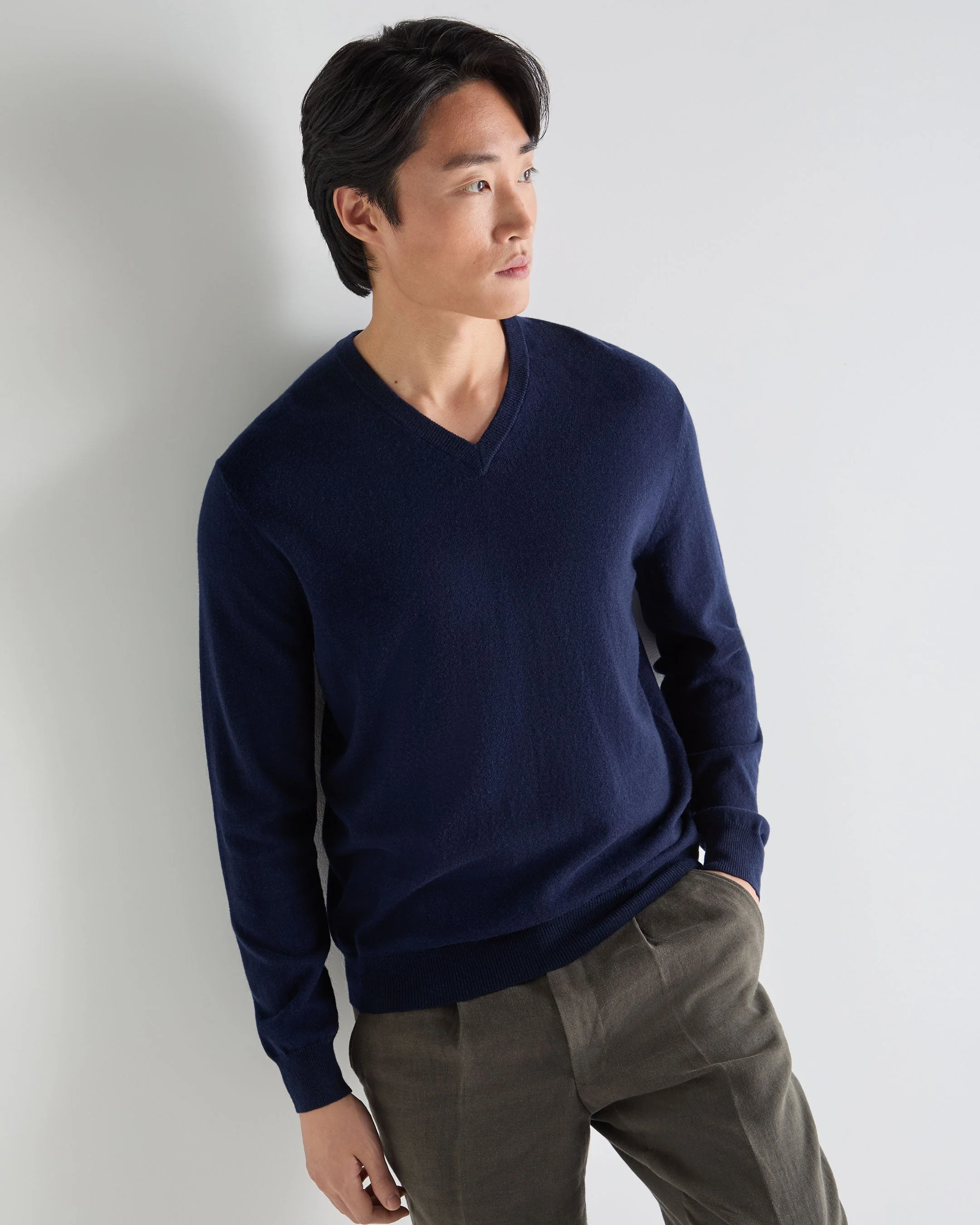 Men's Burlington V Neck Cashmere Sweater Deep French Blue - Image 5