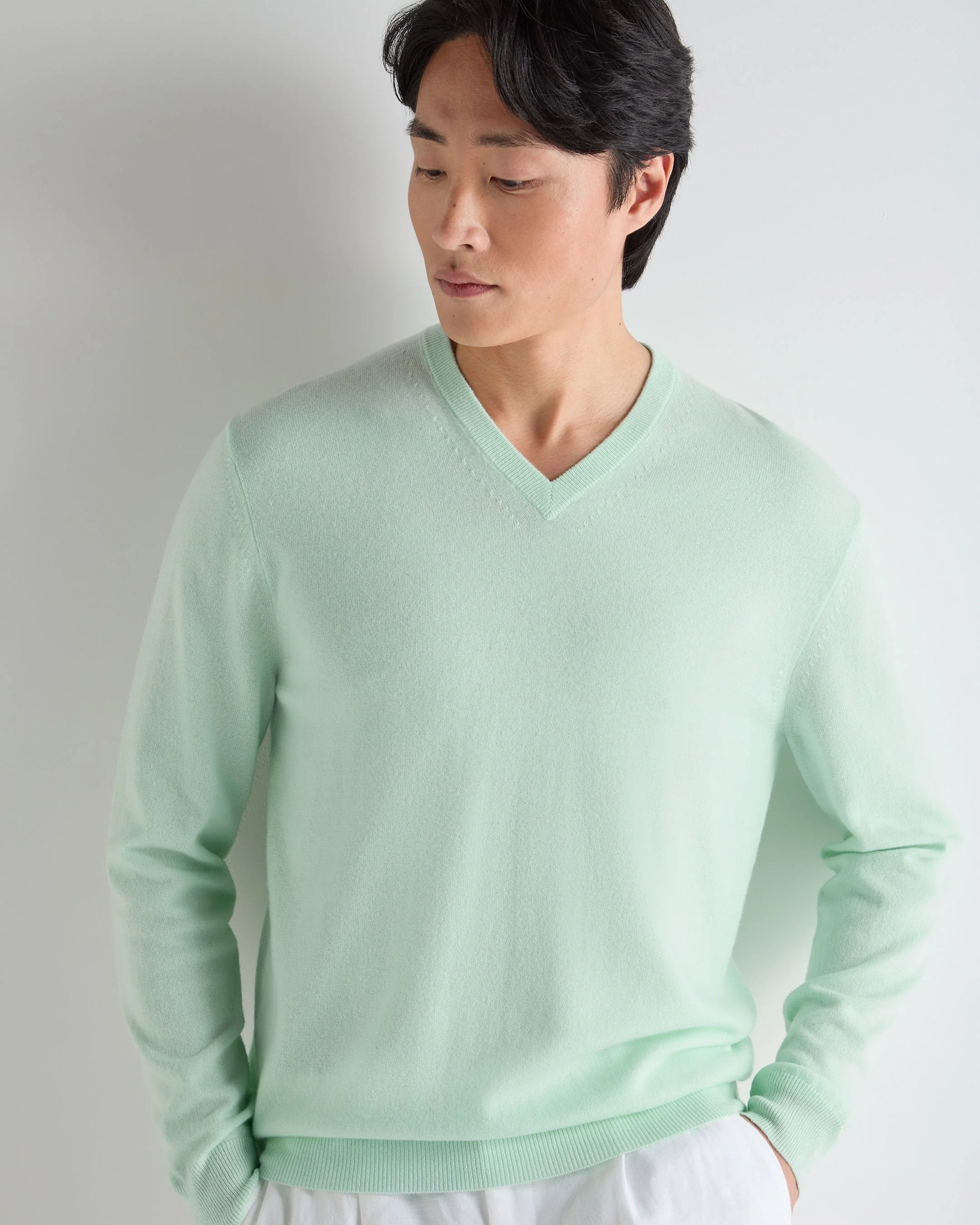 Men's Burlington V Neck Cashmere Sweater Mint Green