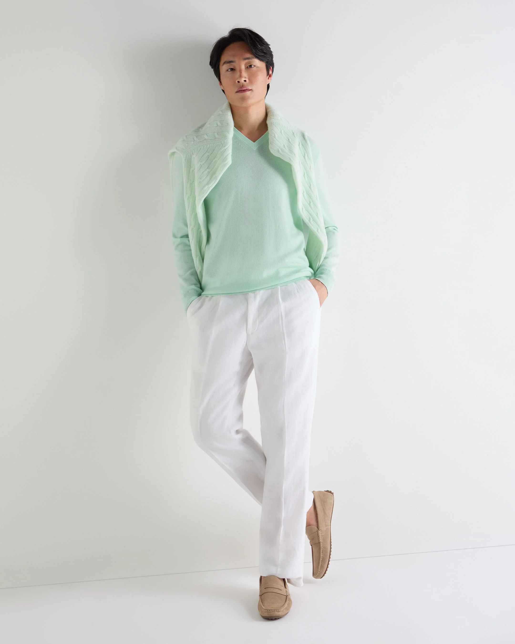 Men's Burlington V Neck Cashmere Sweater Mint Green - Image 3