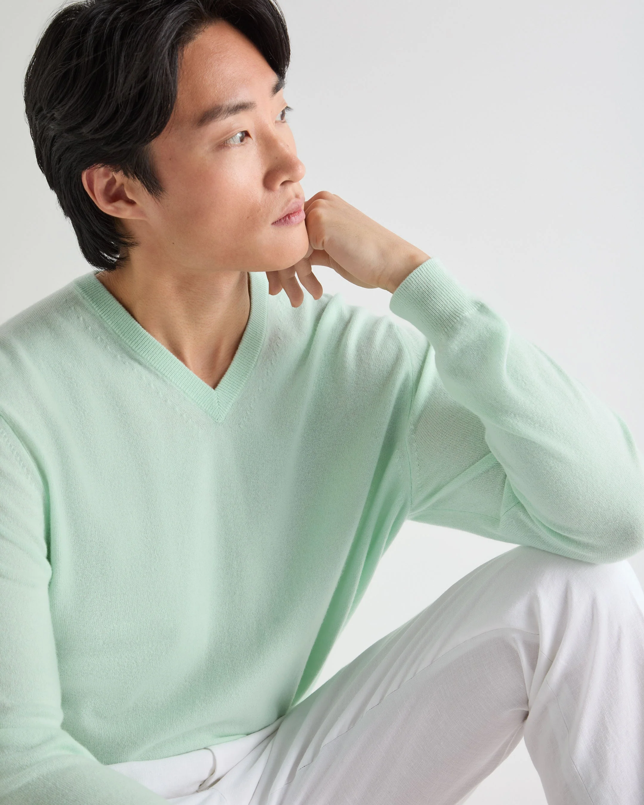 Men's Burlington V Neck Cashmere Sweater Mint Green - Image 5