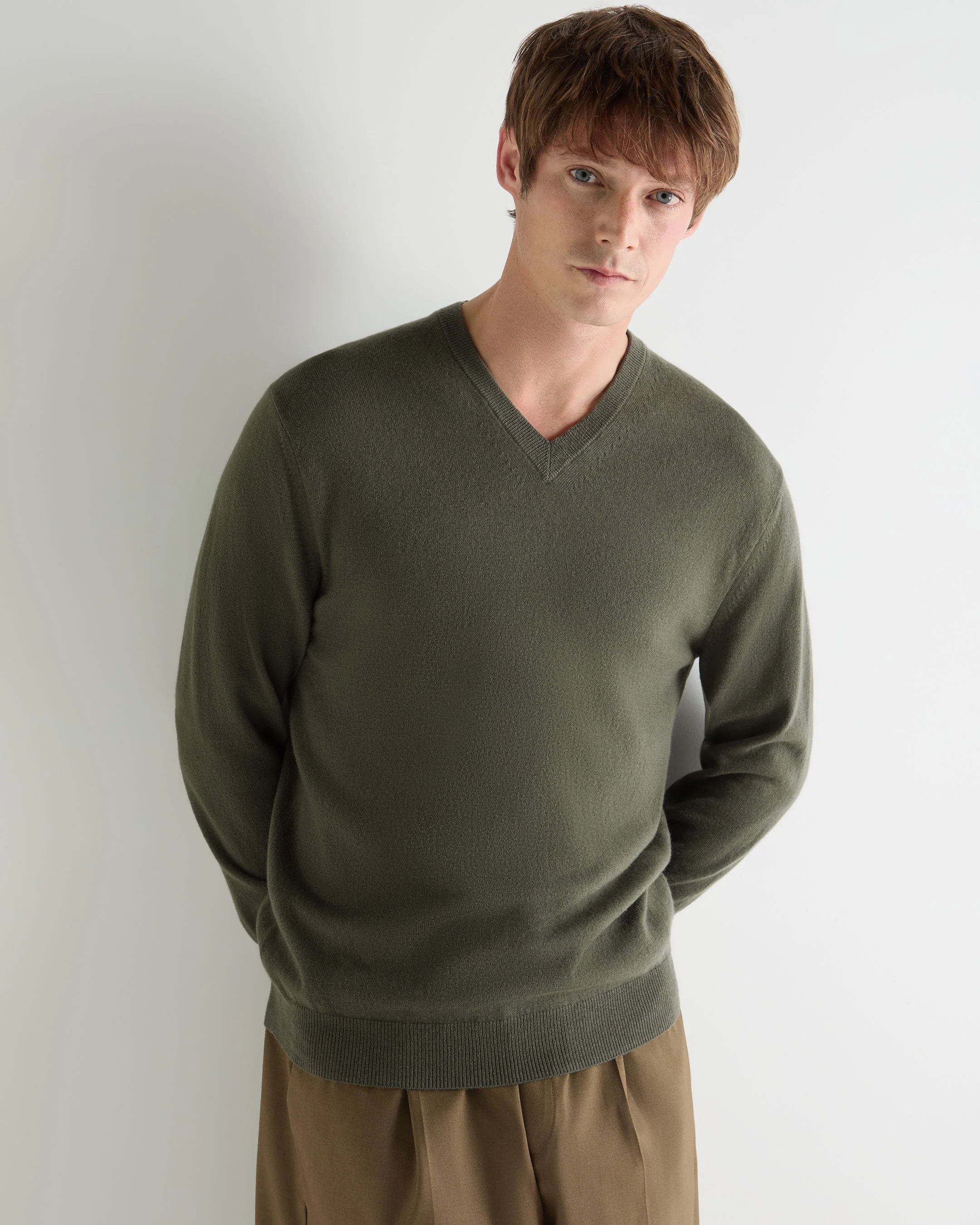 Men's Burlington V Neck Cashmere Sweater Olive Green