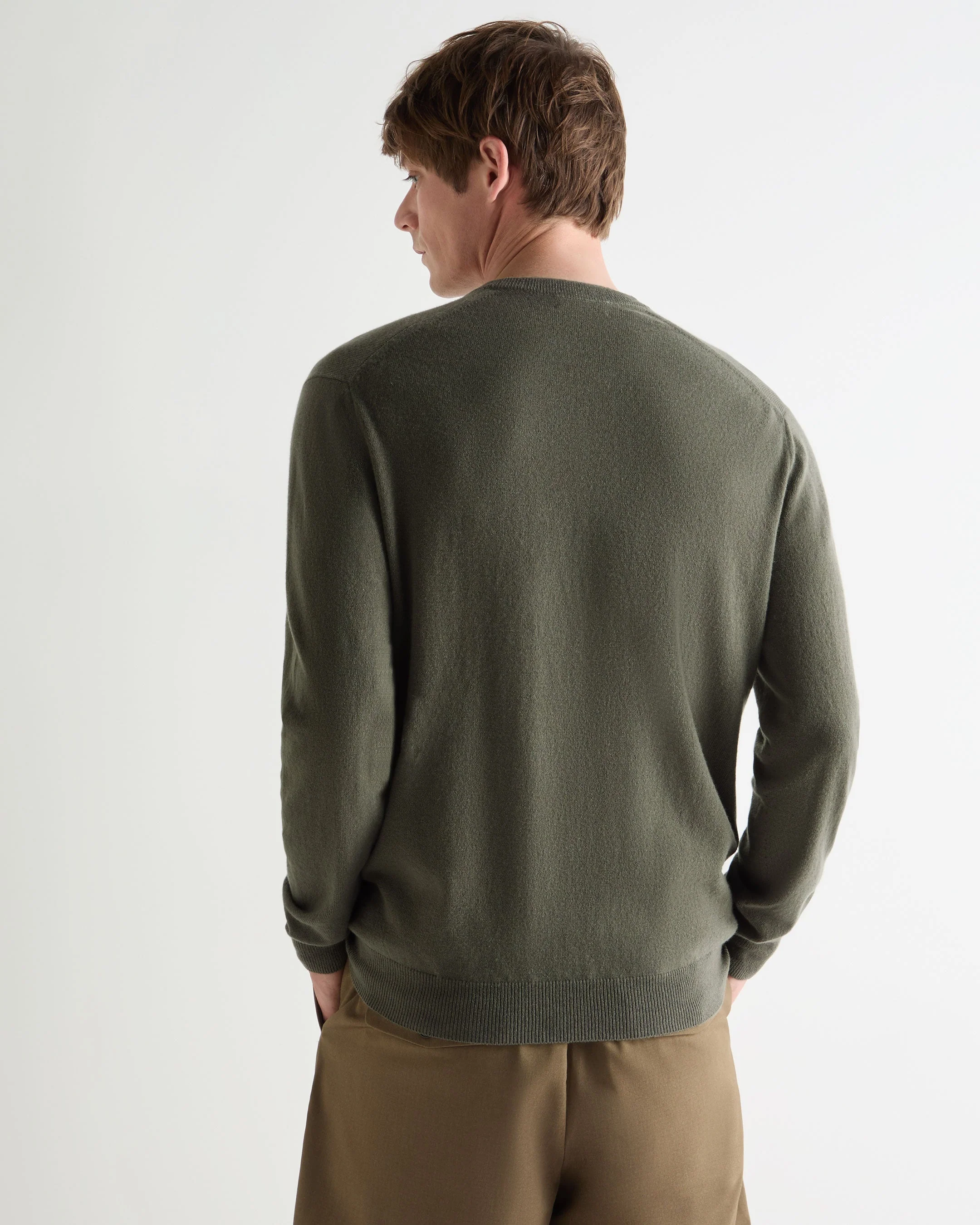Men's Burlington V Neck Cashmere Sweater Olive Green - Image 4