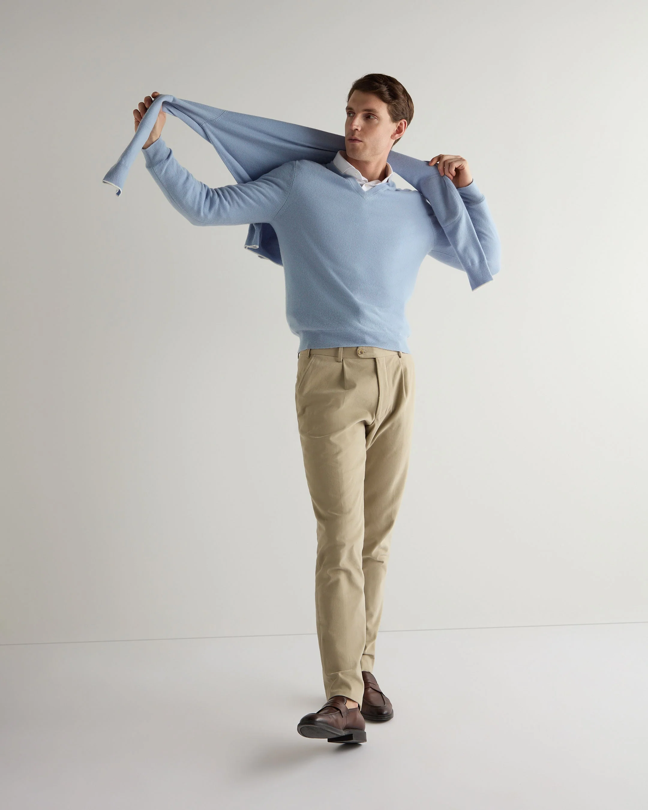 Men's Burlington V Neck Cashmere Sweater Sea Mist Blue - Image 3