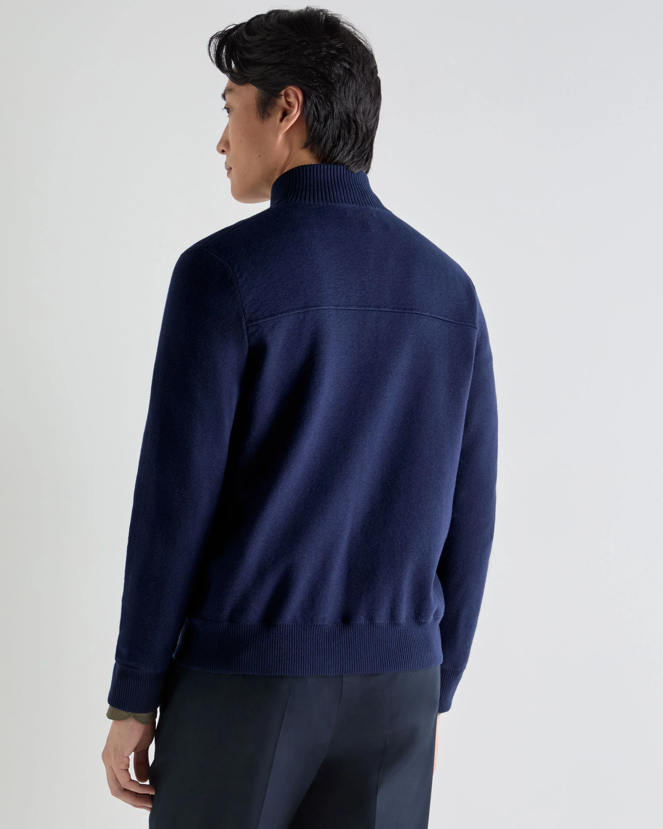 Men's Button Through Cotton Blend Bomber Deep French Blue - Image 4