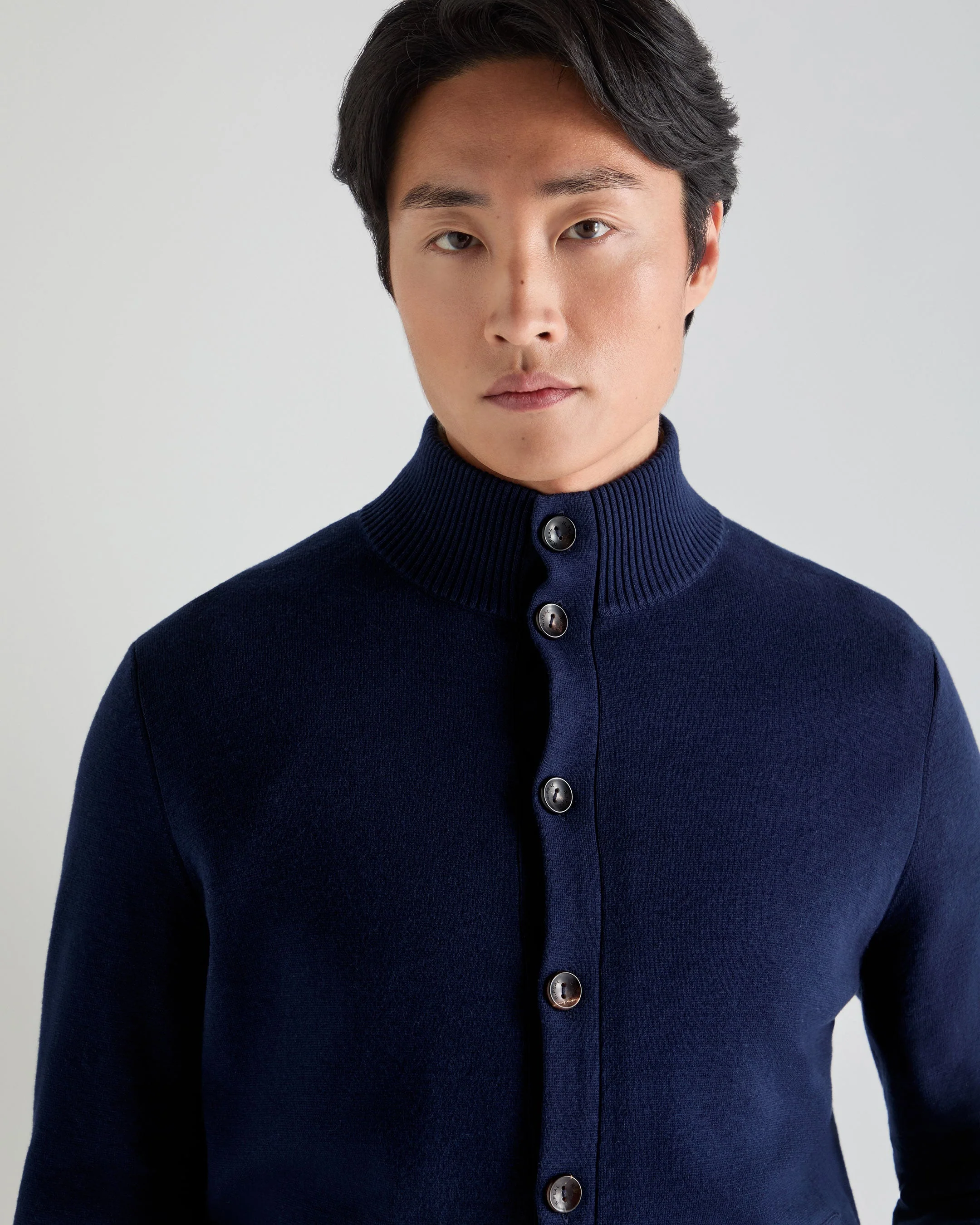 Men's Button Through Cotton Blend Bomber Deep French Blue - Image 5