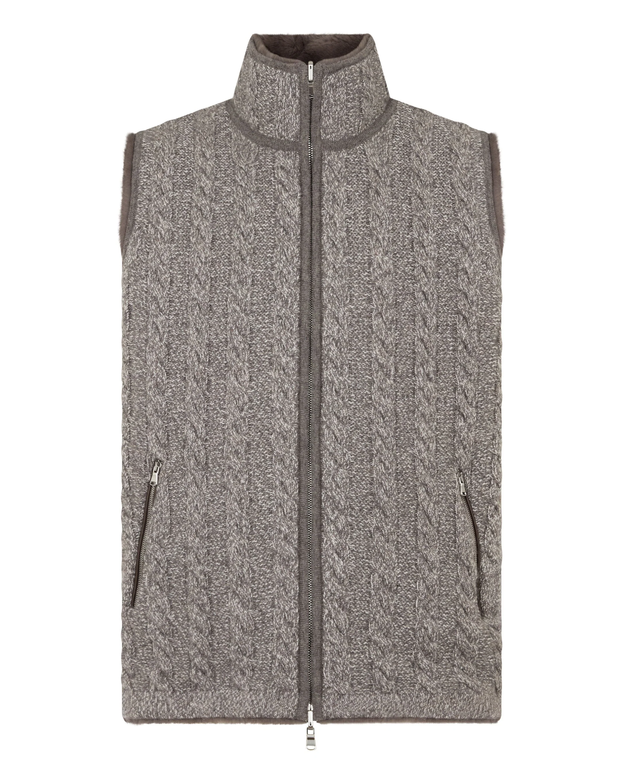 Men's Dolomiti Cable Fur Gilet Soft Truffle Brown Marl - Image 2