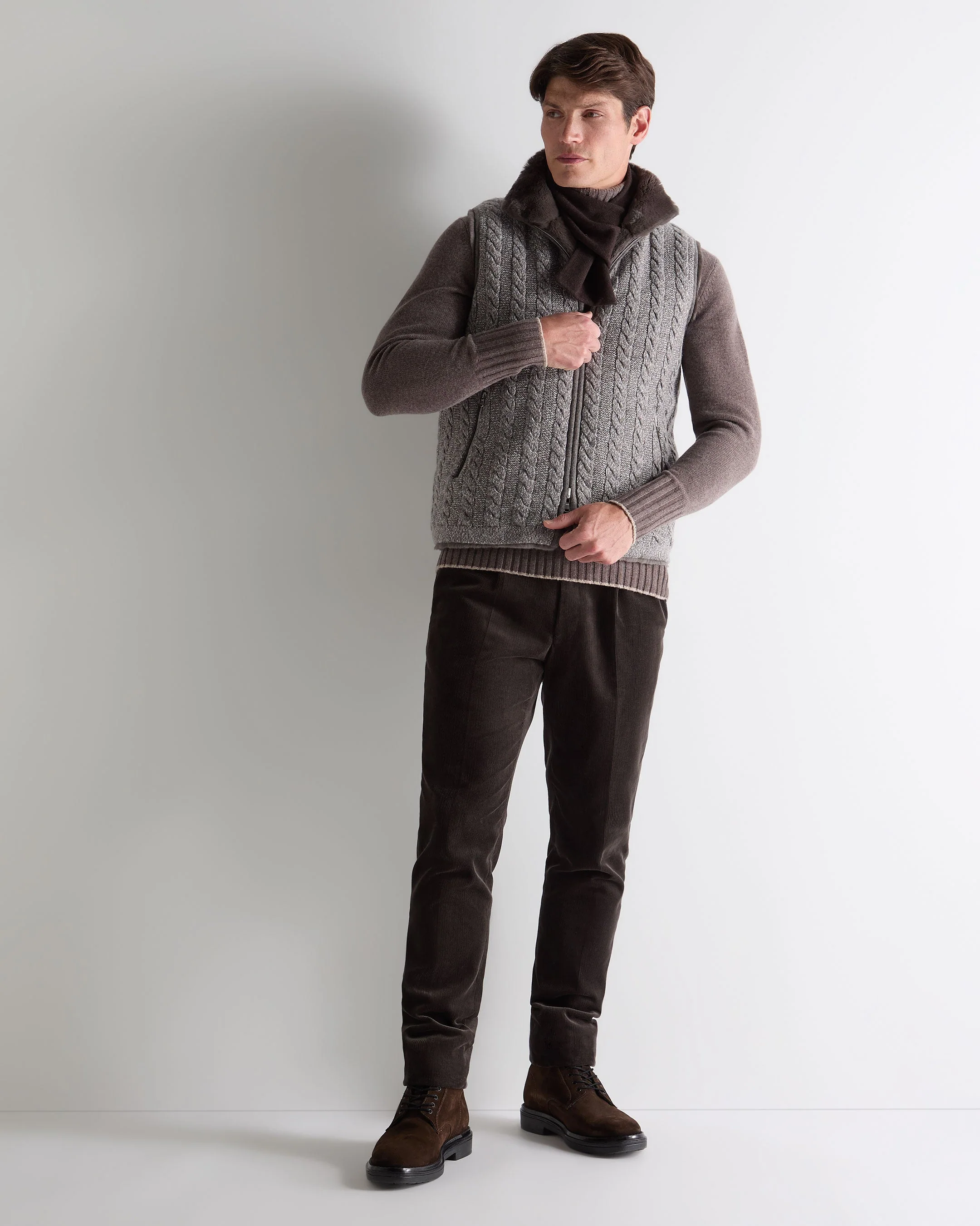 Men's Dolomiti Cable Fur Gilet Soft Truffle Brown Marl - Image 3