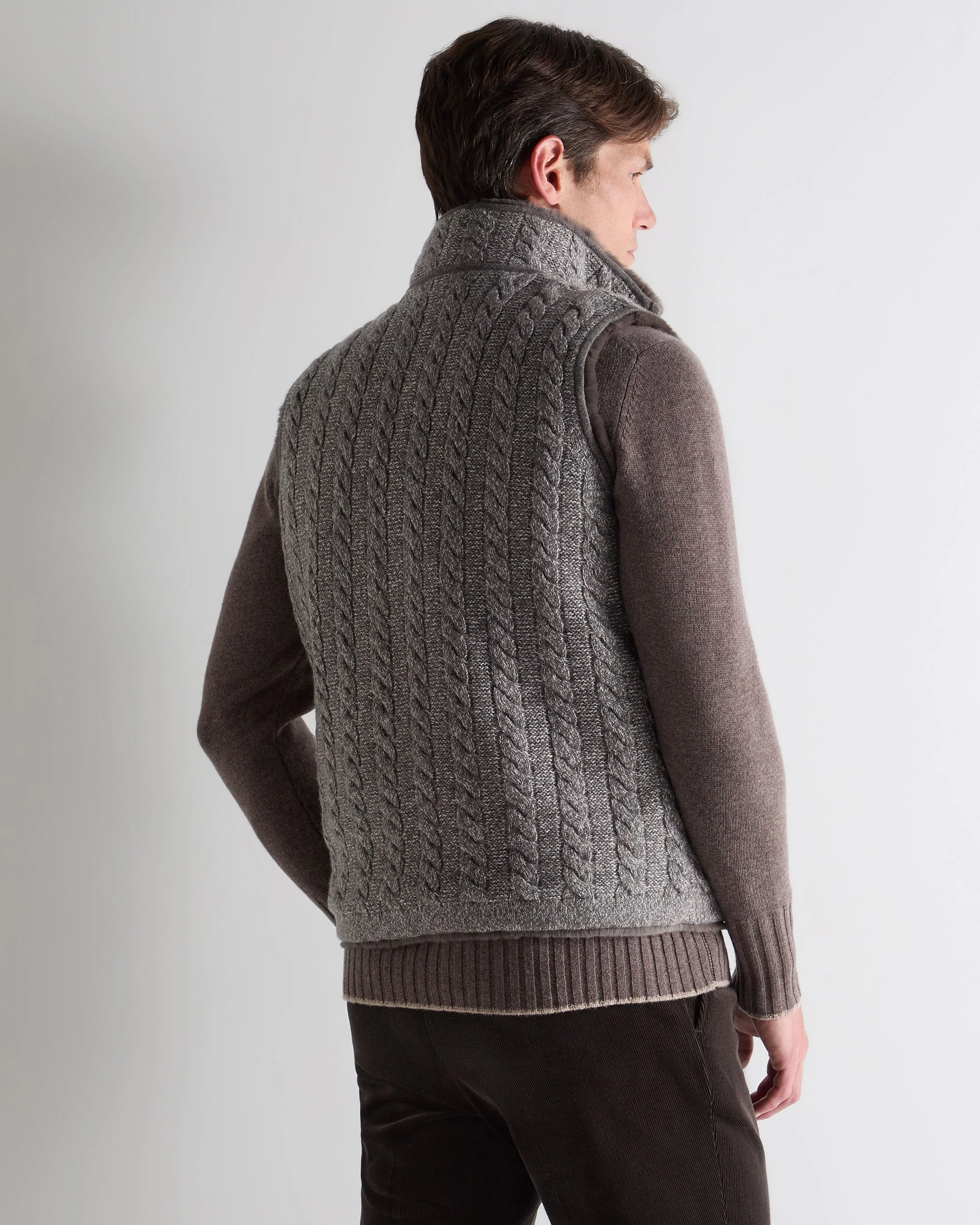 Men's Dolomiti Cable Fur Gilet Soft Truffle Brown Marl - Image 4