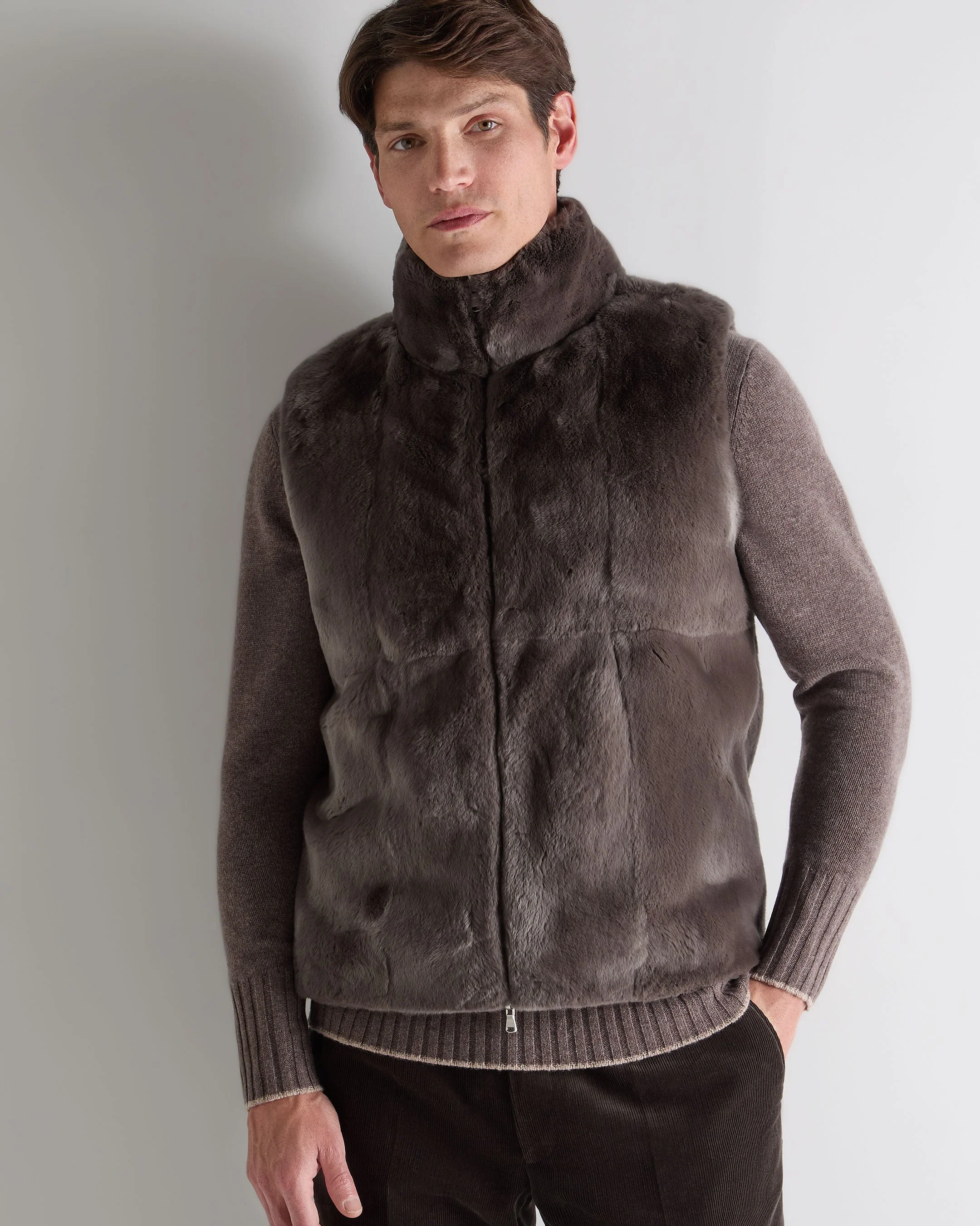 Men's Dolomiti Cable Fur Gilet Soft Truffle Brown Marl - Image 5